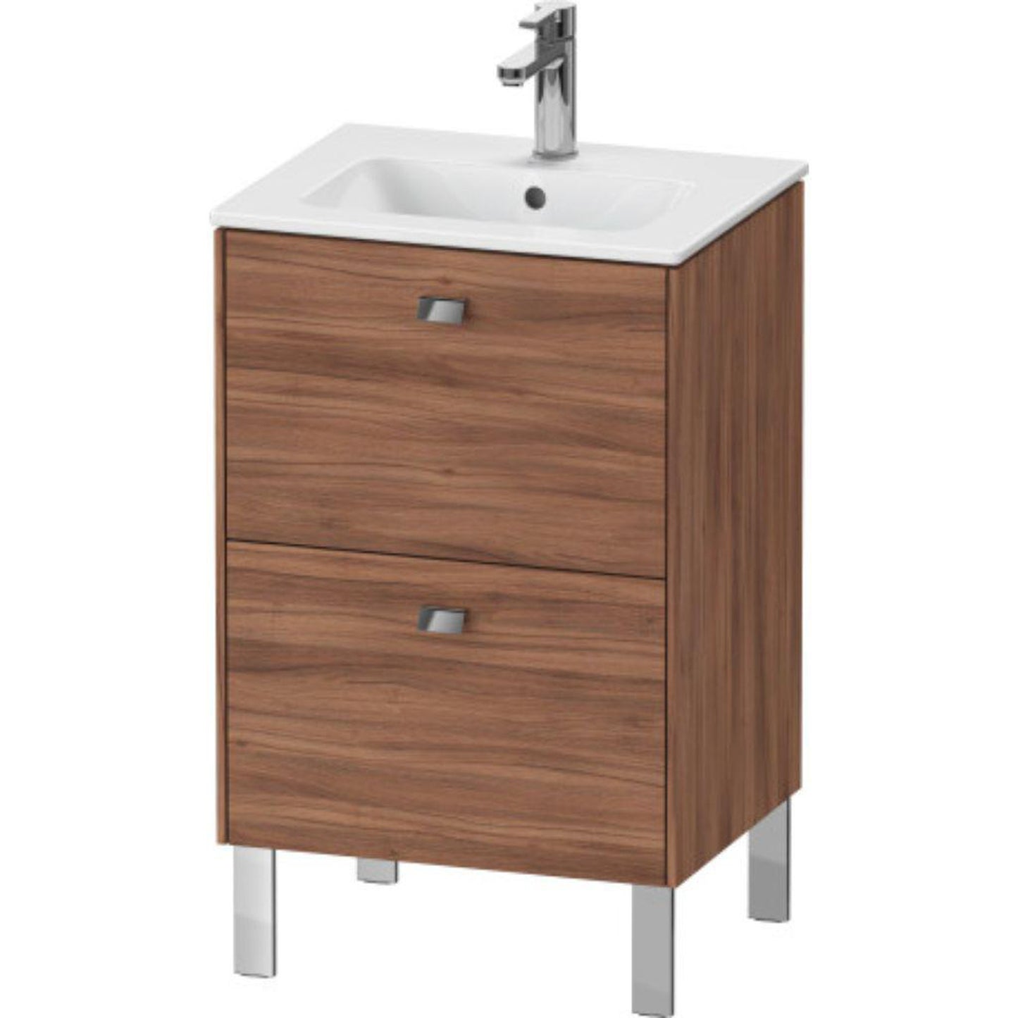 Duravit Brioso 20" x 27" x 16" Two Drawer Floor Standing Vanity Unit in Natural Walnut and Chrome Handle