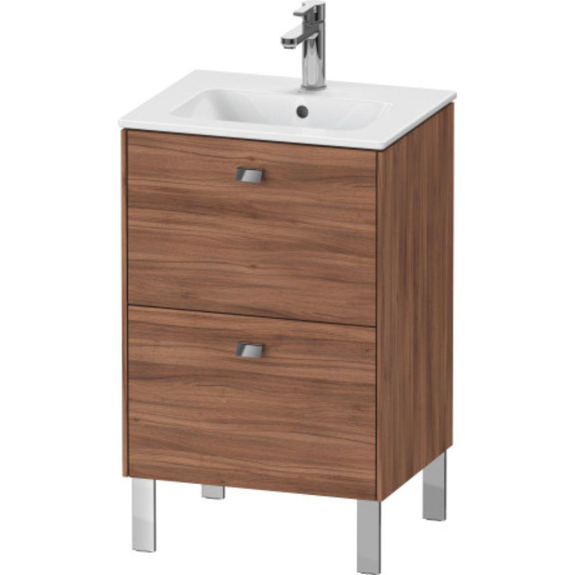 Duravit Brioso 20" x 27" x 16" Two Drawer Floor Standing Vanity Unit in Natural Walnut and Chrome Handle
