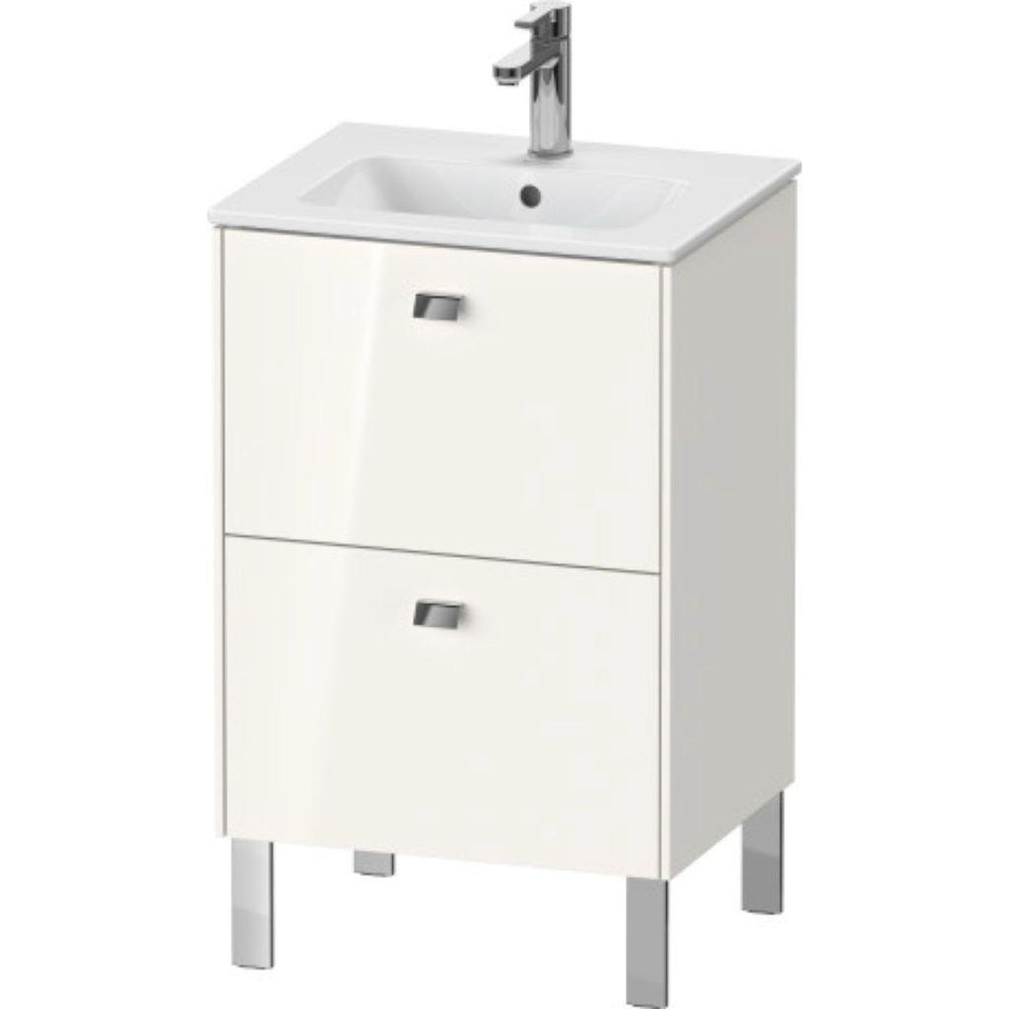 Duravit Brioso 20" x 27" x 16" Two Drawer Floor Standing Vanity Unit in White High Gloss and Chrome Handle