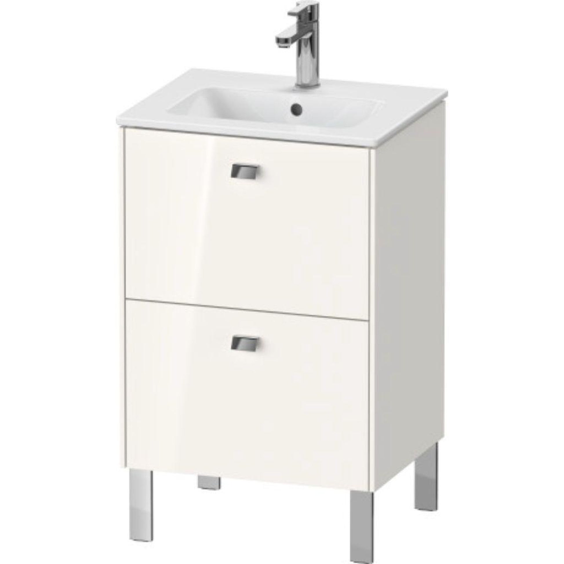 Duravit Brioso 20" x 27" x 16" Two Drawer Floor Standing Vanity Unit in White High Gloss and Chrome Handle