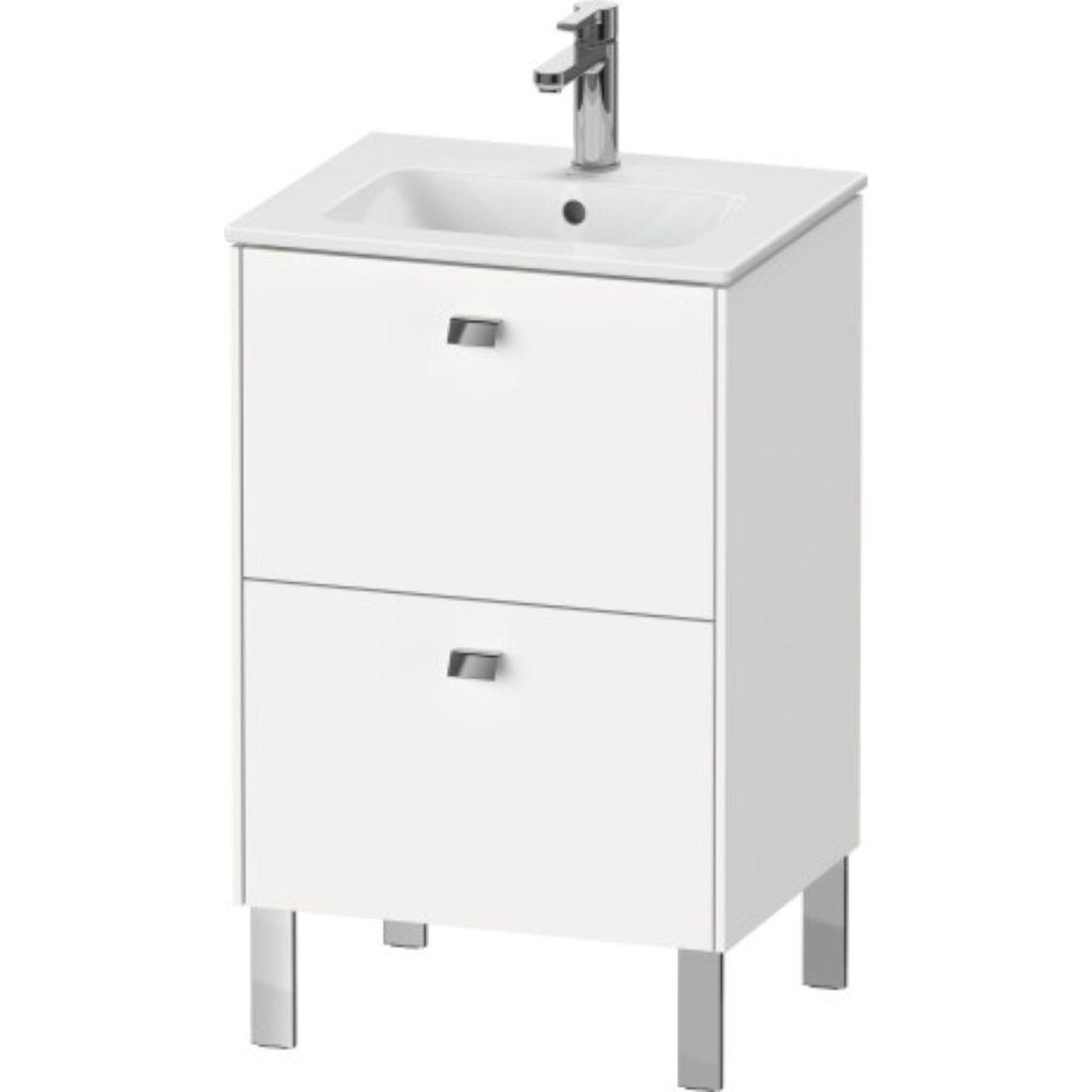 Duravit Brioso 20" x 27" x 16" Two Drawer Floor Standing Vanity Unit in White Matt and Chrome Handle