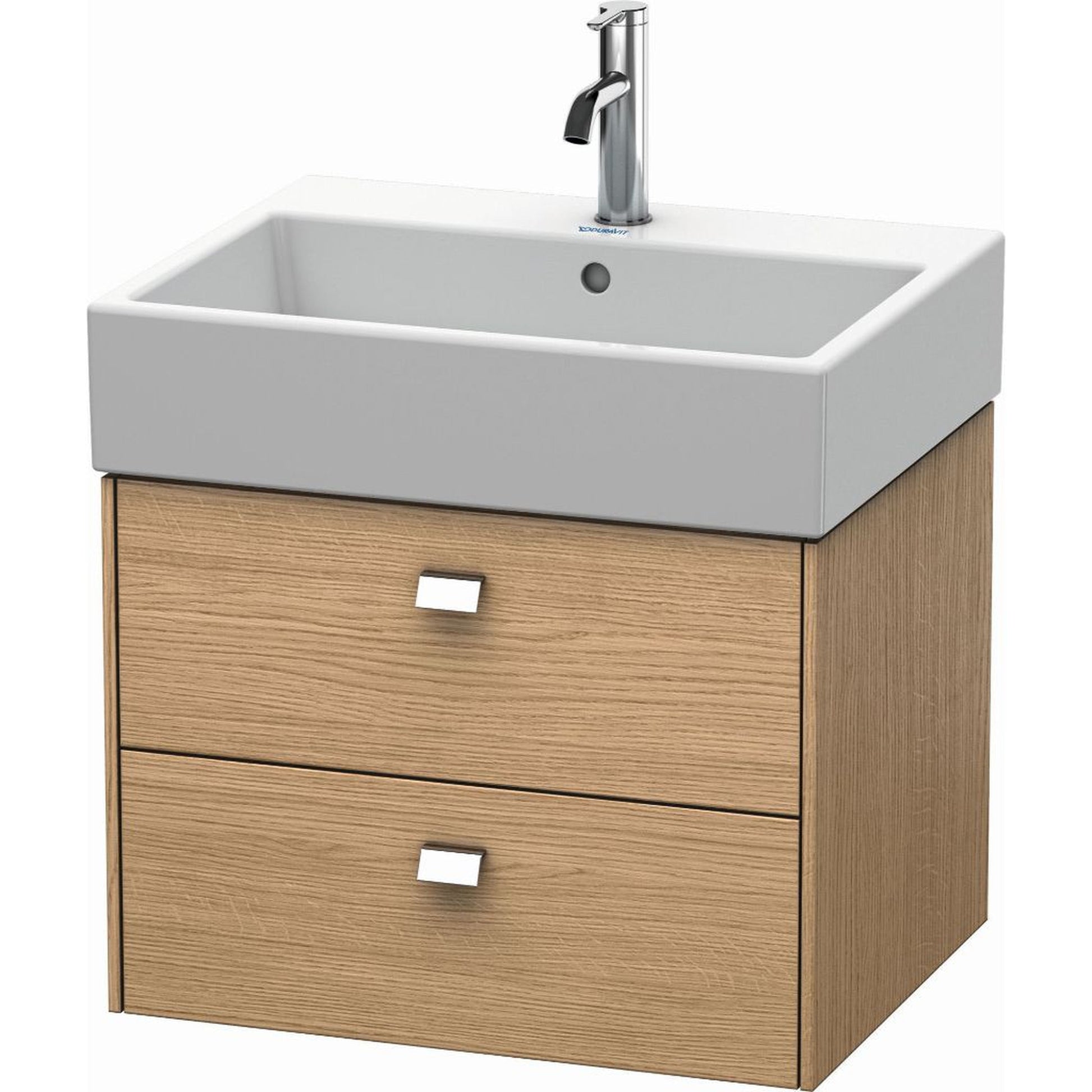 Duravit Brioso 23" x 17" x 18" Two Drawer Wall-Mount Vanity Unit in European Oak and Chrome Handle