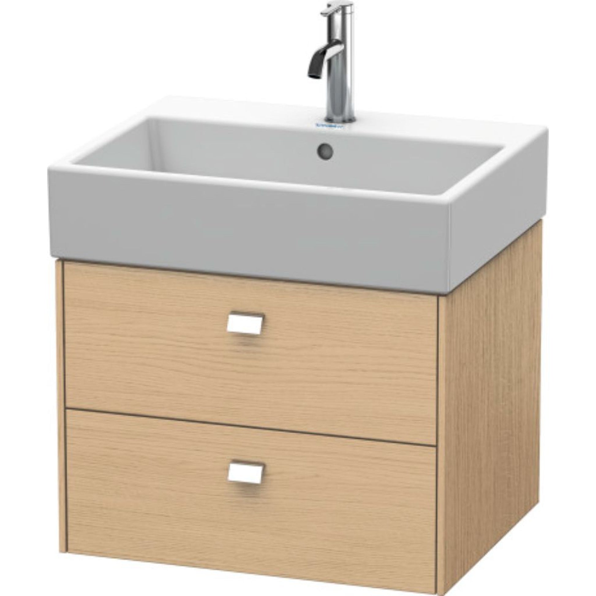 Duravit Brioso 23" x 17" x 18" Two Drawer Wall-Mount Vanity Unit in Natural Oak and Chrome Handle