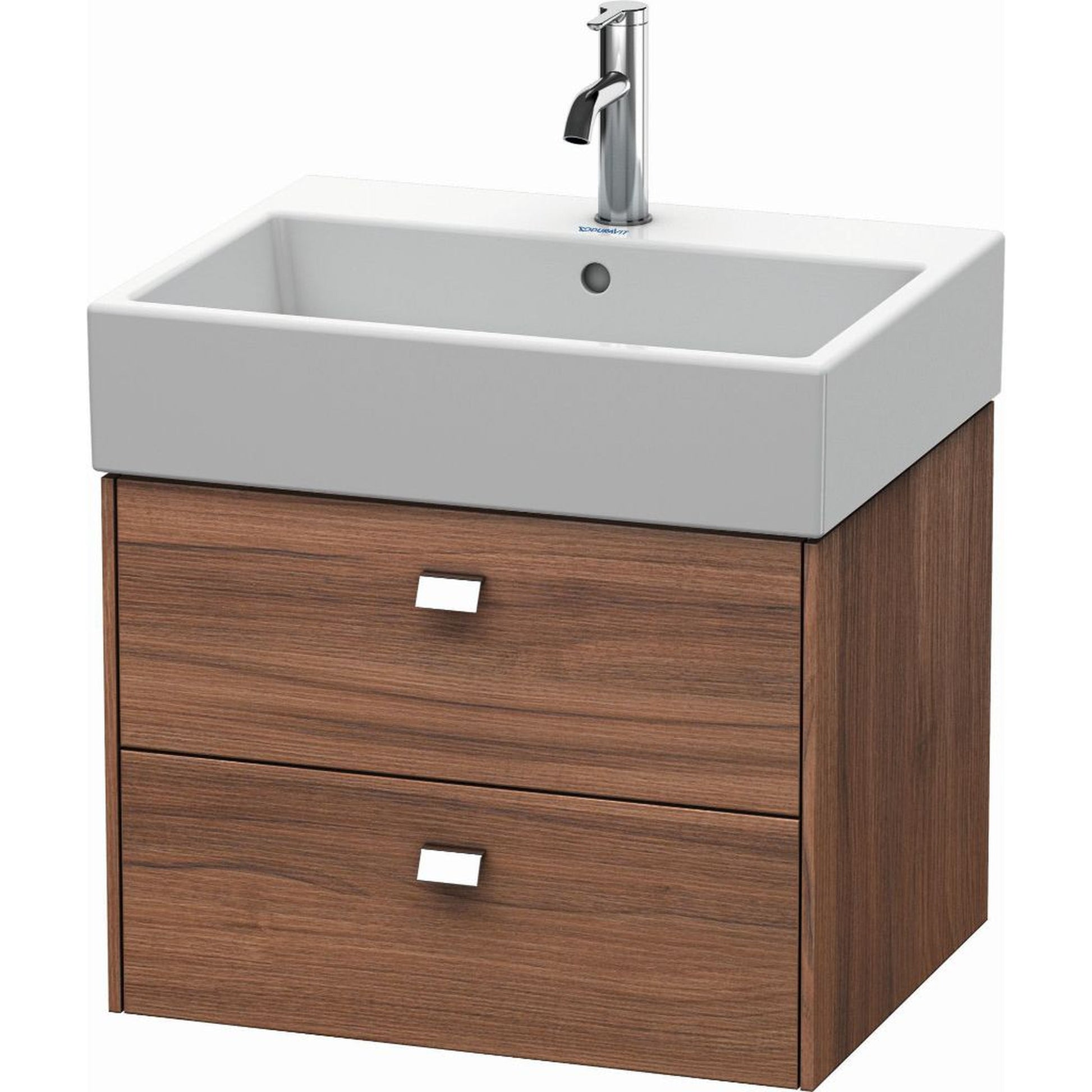 Duravit Brioso 23" x 17" x 18" Two Drawer Wall-Mount Vanity Unit in Natural Walnut and Chrome Handle