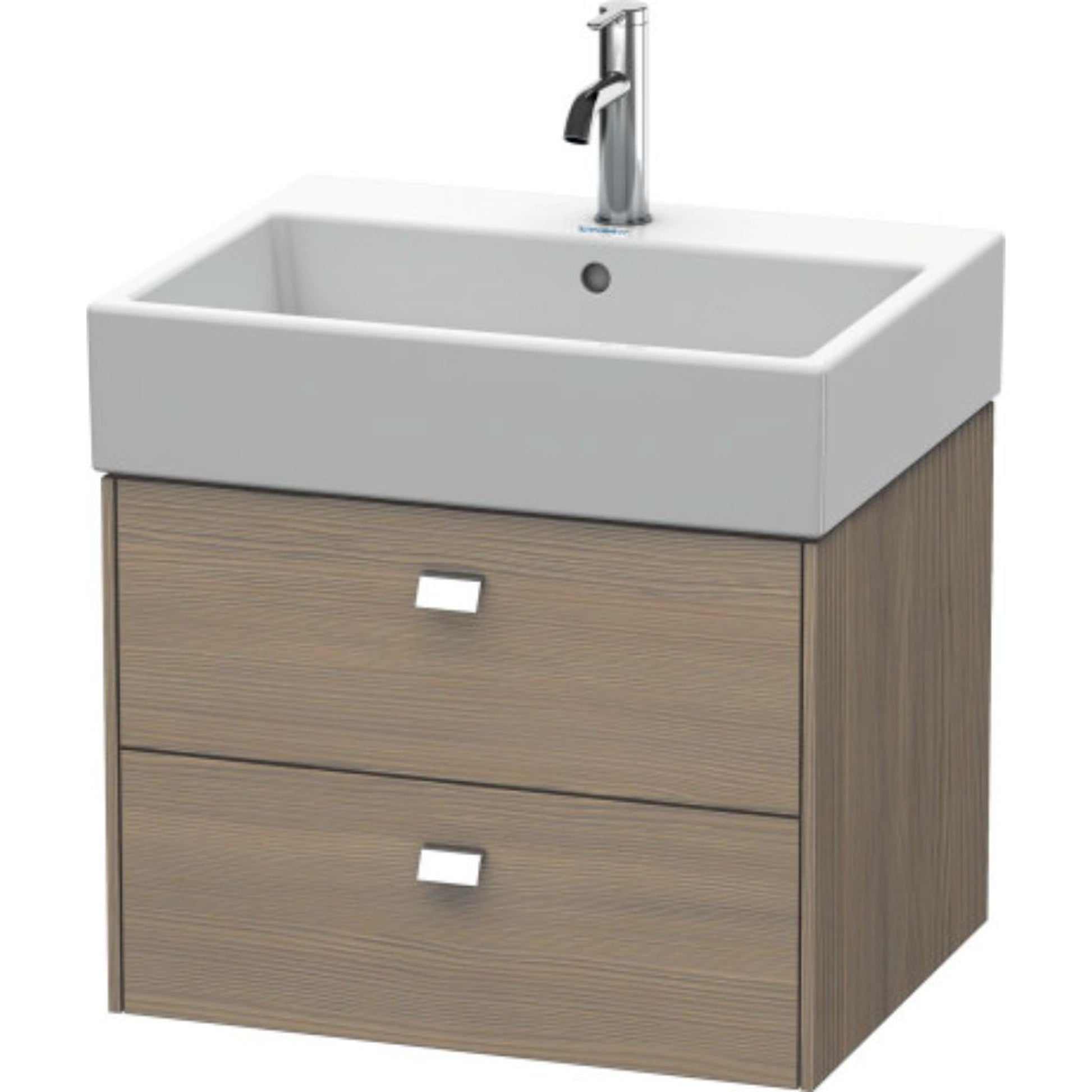 Duravit Brioso 23" x 17" x 18" Two Drawer Wall-Mount Vanity Unit in Oak Terra and Chrome Handle