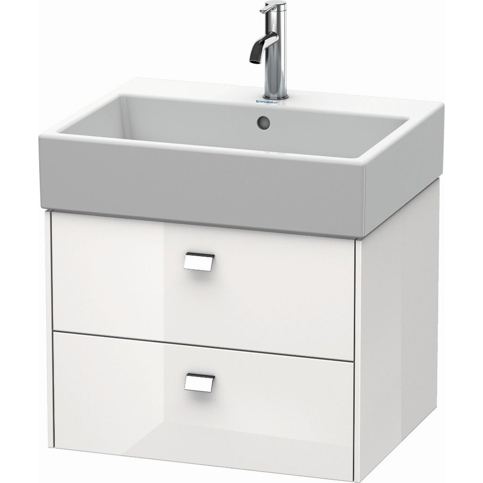 Duravit Brioso 23" x 17" x 18" Two Drawer Wall-Mount Vanity Unit in White High Gloss and Chrome Handle
