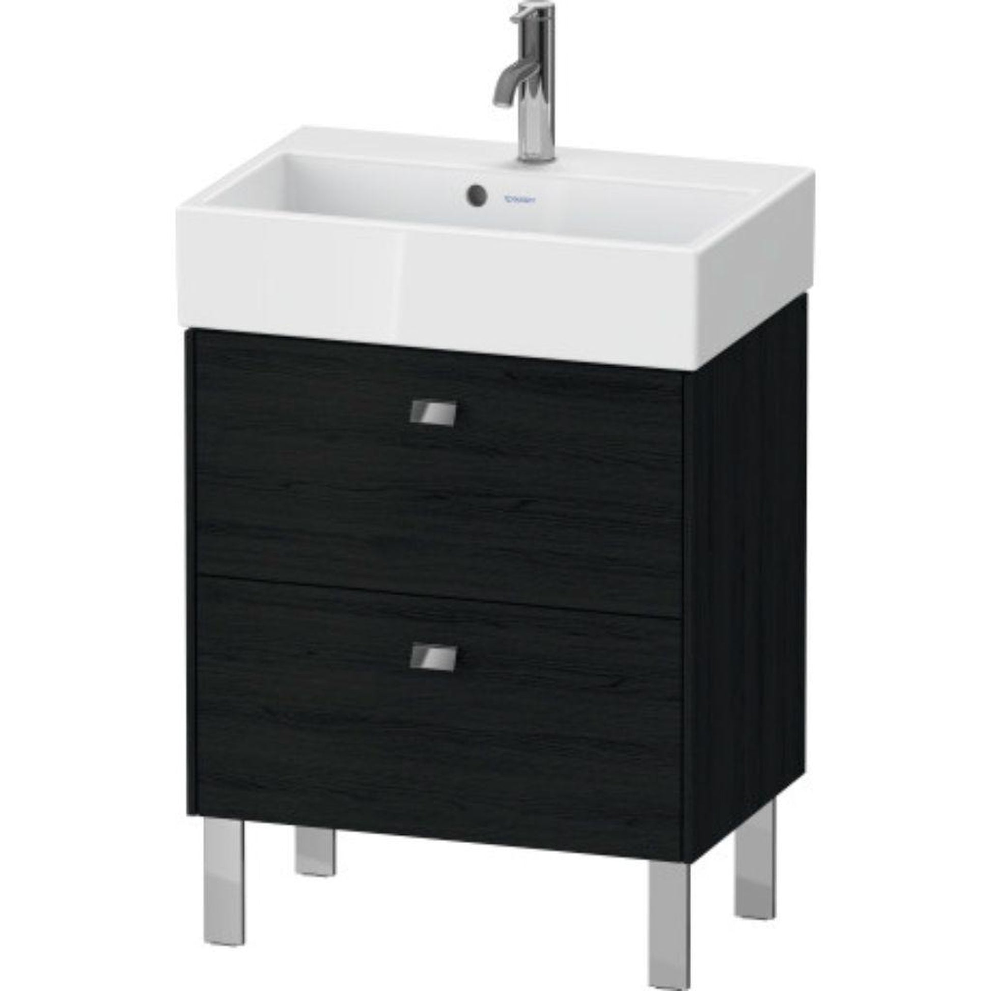 Duravit Brioso 23" x 22" x 15" Two Drawer Floor Standing Vanity Unit in Black Oak and Chrome Handle