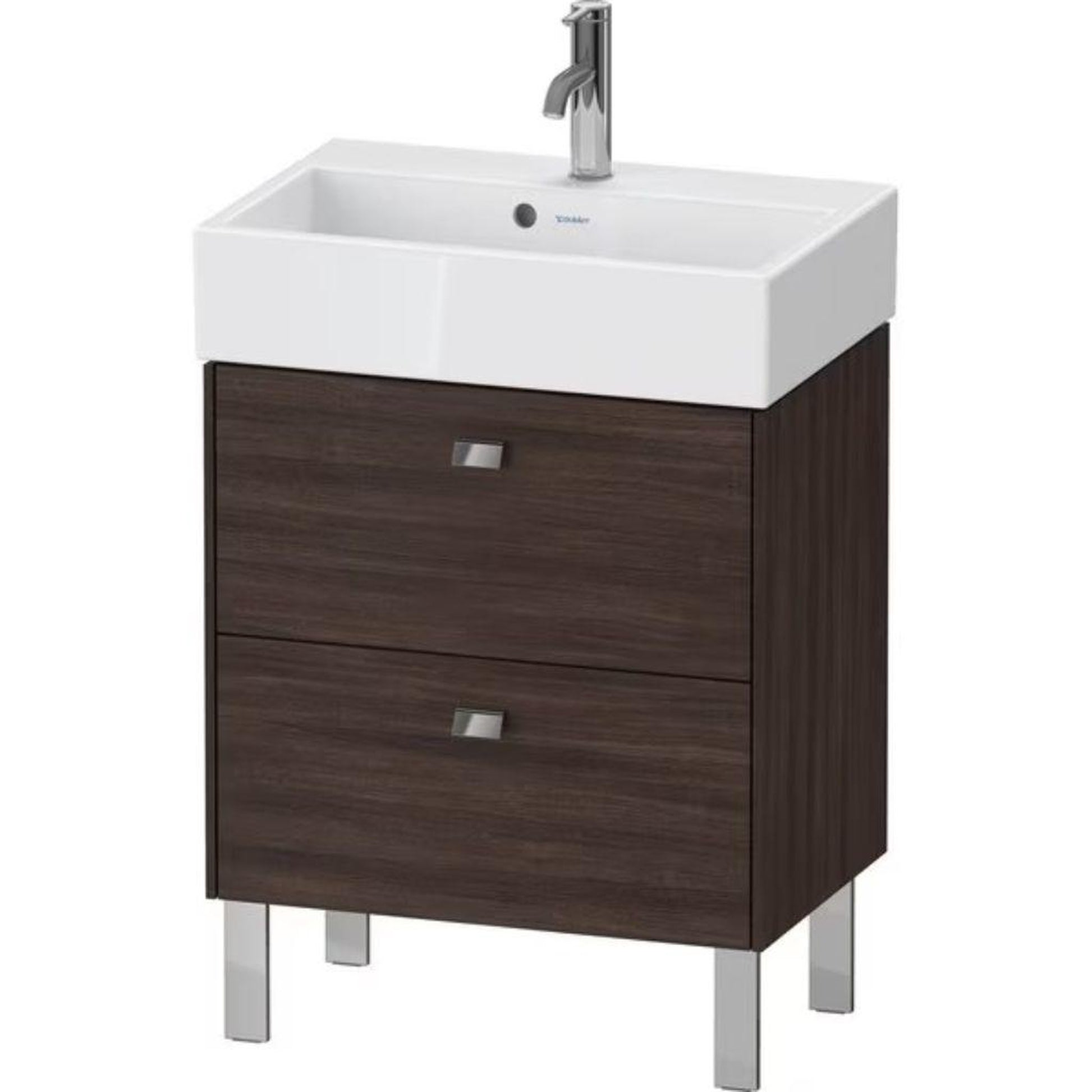 Duravit Brioso 23" x 22" x 15" Two Drawer Floor Standing Vanity Unit in Chestnut Dark and Chrome Handle