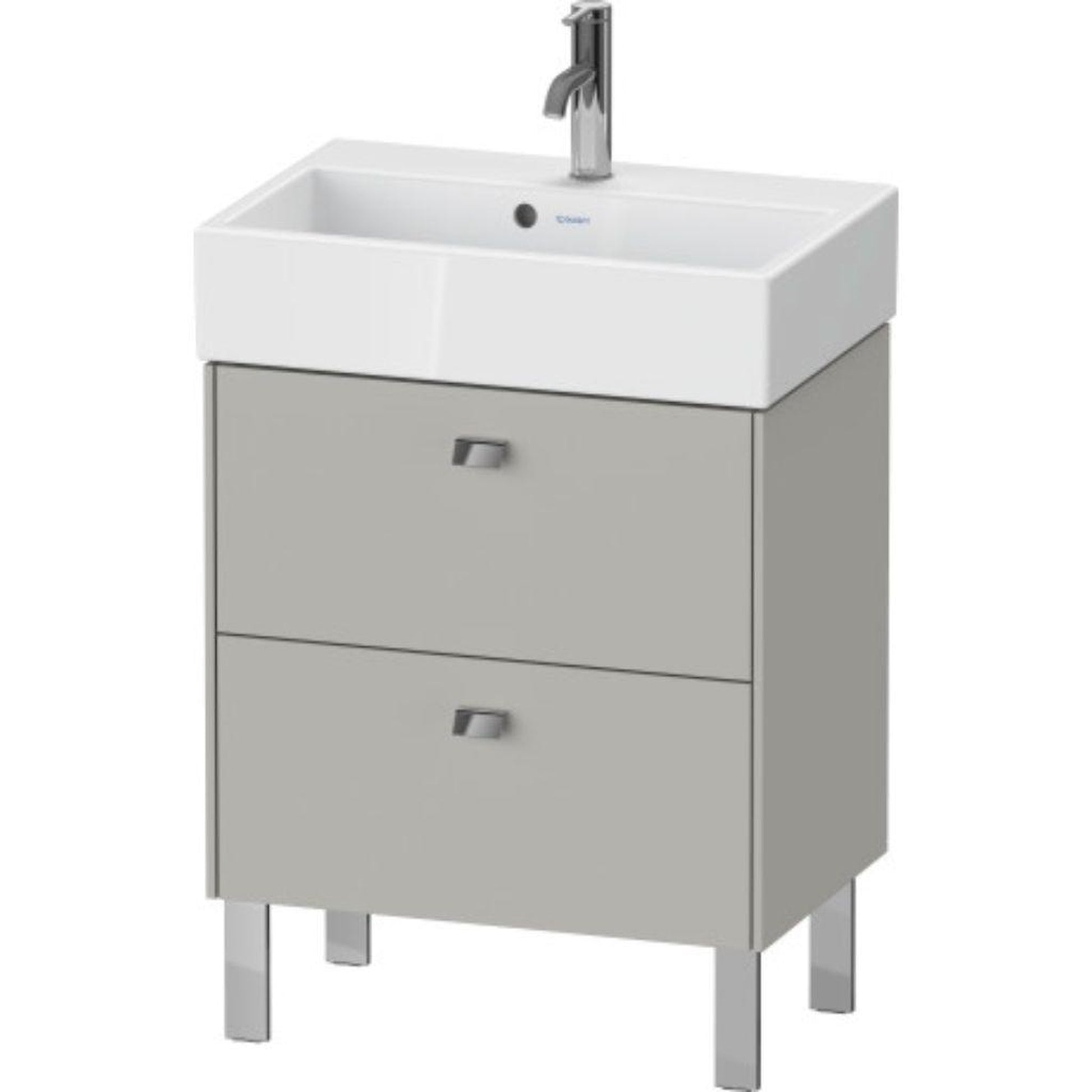Duravit Brioso 23" x 22" x 15" Two Drawer Floor Standing Vanity Unit in Concrete Grey Matt and Chrome Handle