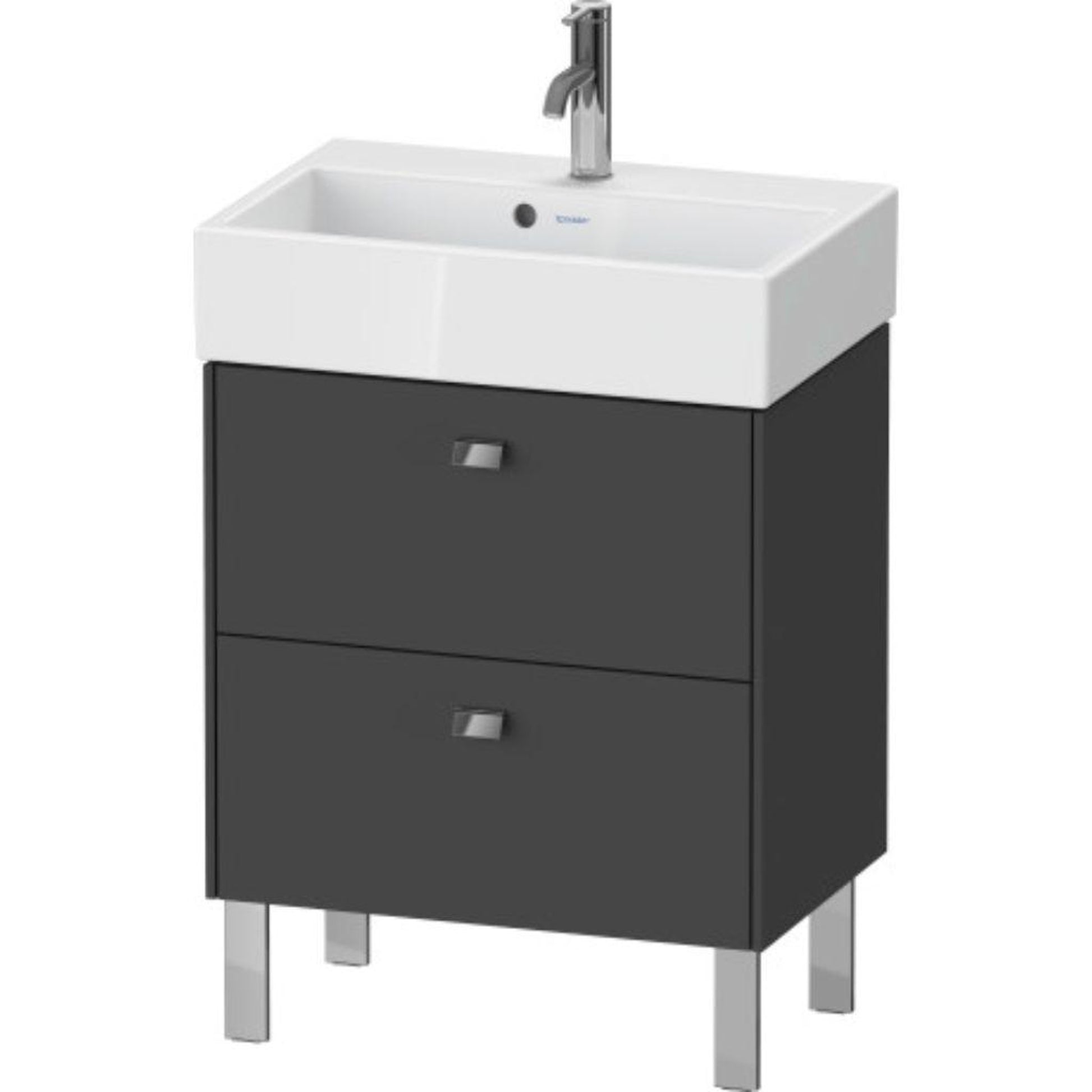 Duravit Brioso 23" x 22" x 15" Two Drawer Floor Standing Vanity Unit in Graphite Matt and Chrome Handle