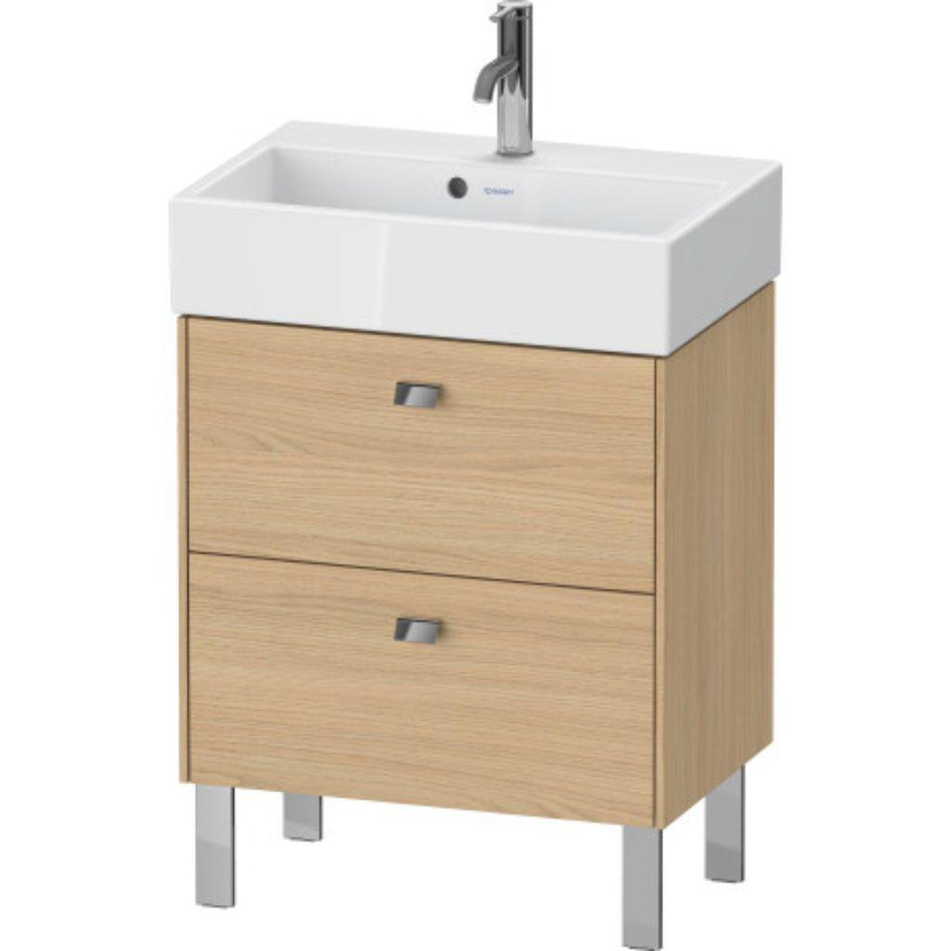 Duravit Brioso 23" x 22" x 15" Two Drawer Floor Standing Vanity Unit in Natural Oak and Chrome Handle