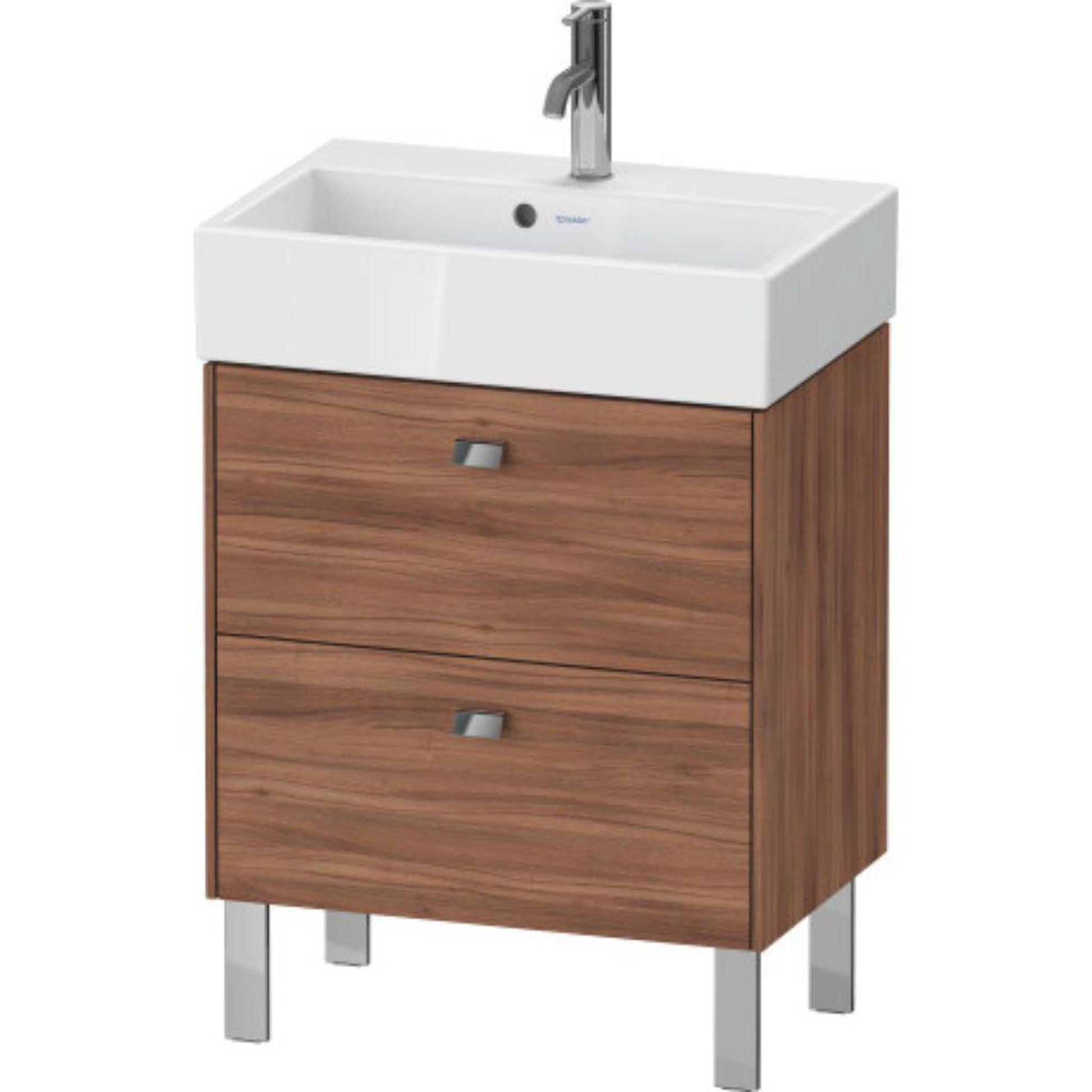 Duravit Brioso 23" x 22" x 15" Two Drawer Floor Standing Vanity Unit in Natural Walnut and Chrome Handle