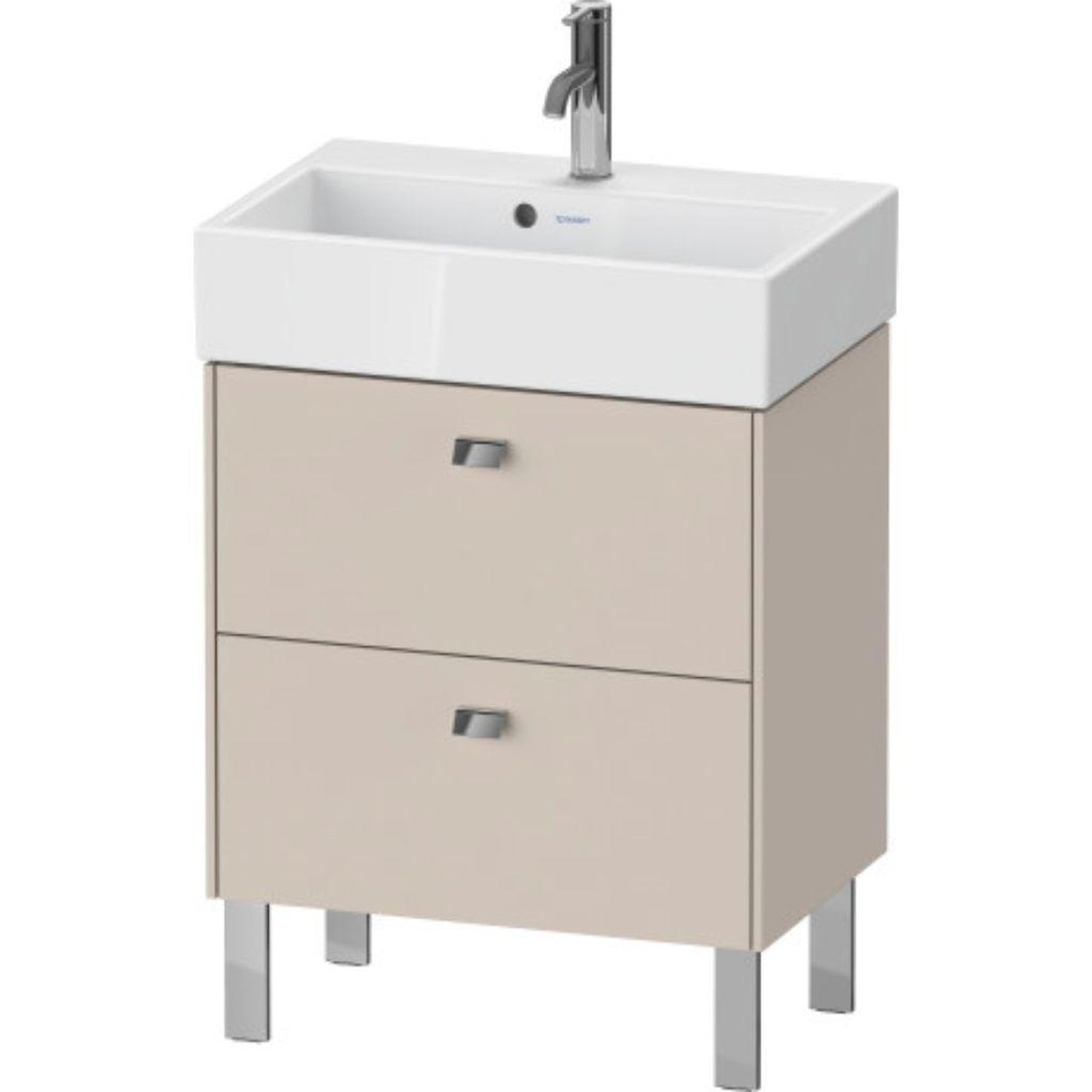 Duravit Brioso 23" x 22" x 15" Two Drawer Floor Standing Vanity Unit in Taupe and Chrome Handle