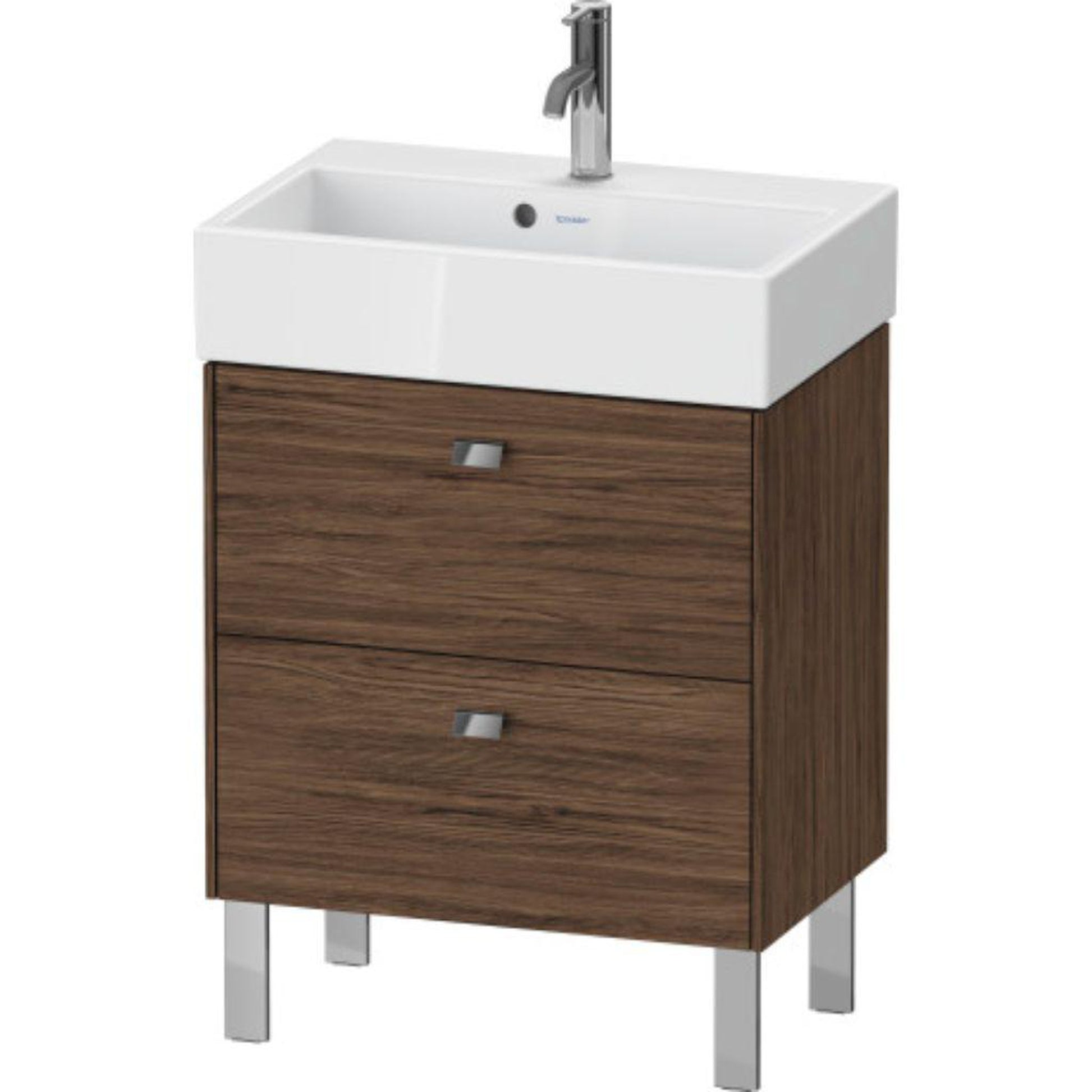Duravit Brioso 23" x 22" x 15" Two Drawer Floor Standing Vanity Unit in Walnut Dark and Chrome Handle