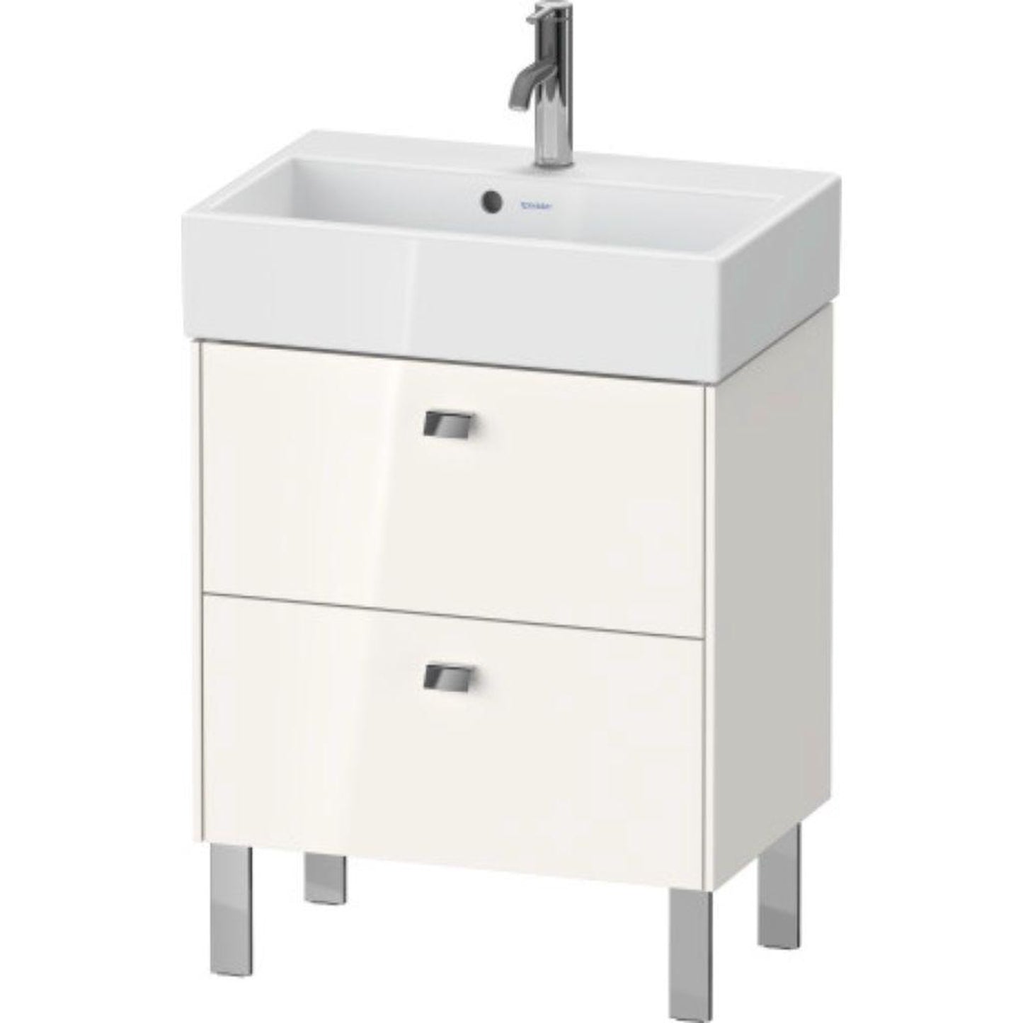 Duravit Brioso 23" x 22" x 15" Two Drawer Floor Standing Vanity Unit in White High Gloss and Chrome Handle