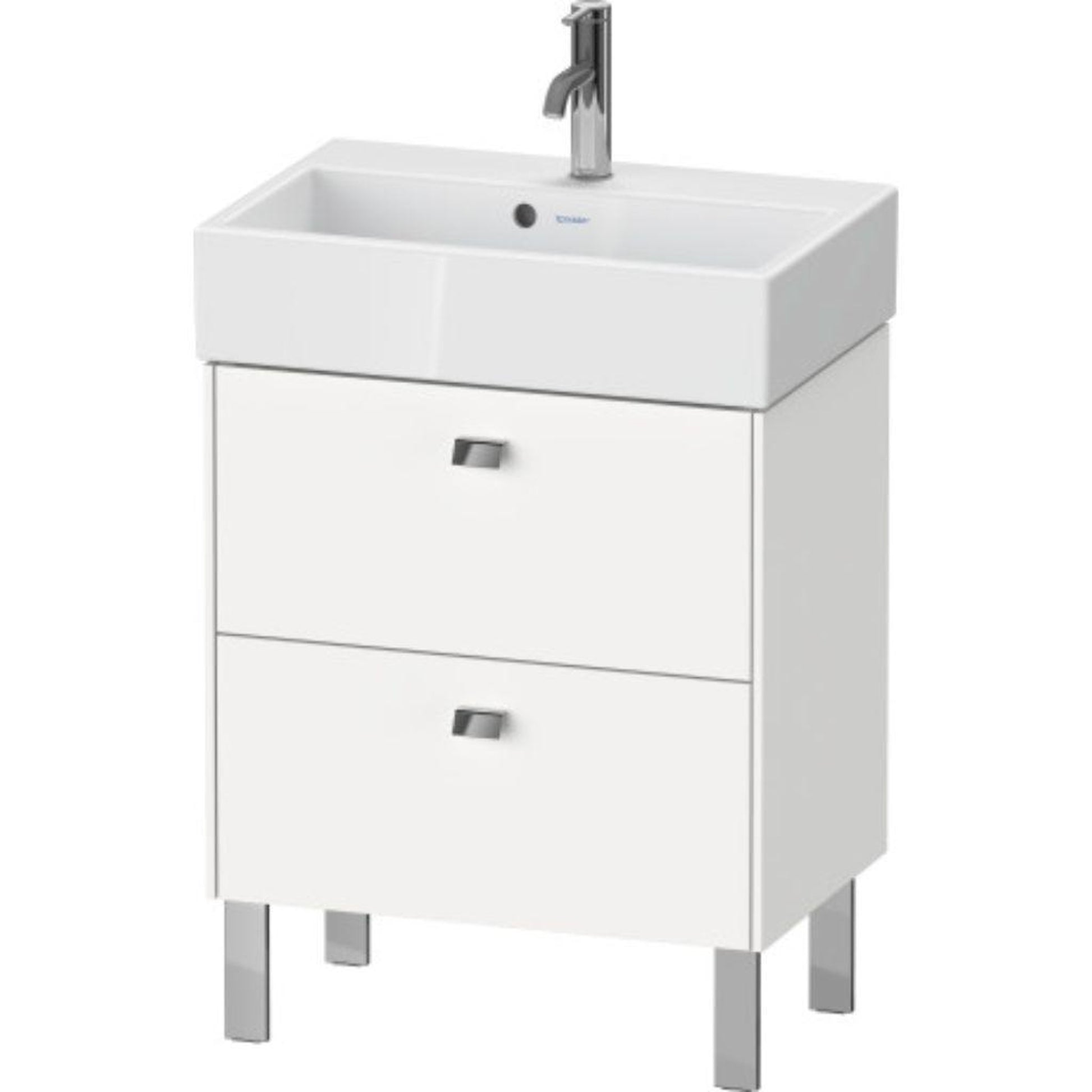 Duravit Brioso 23" x 22" x 15" Two Drawer Floor Standing Vanity Unit in White Matt and Chrome Handle