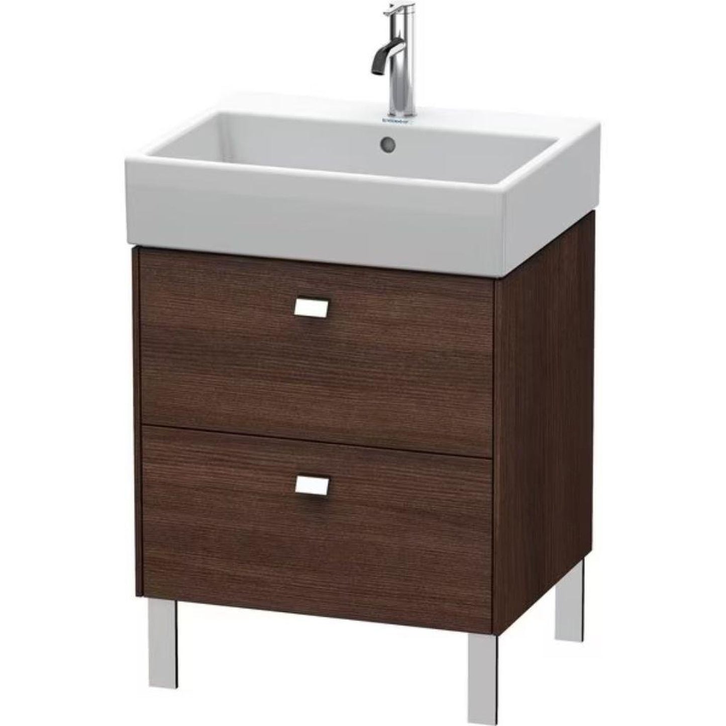 Duravit Brioso 23" x 22" x 18" Two Drawer Floor Standing Vanity Unit in Chestnut Dark and Chrome Handle
