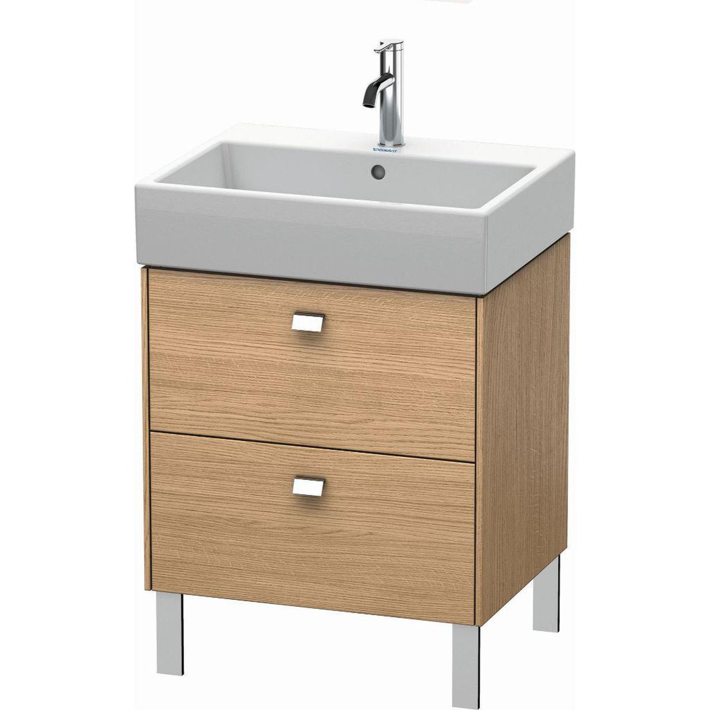 Duravit Brioso 23" x 22" x 18" Two Drawer Floor Standing Vanity Unit in European Oak and Chrome Handle