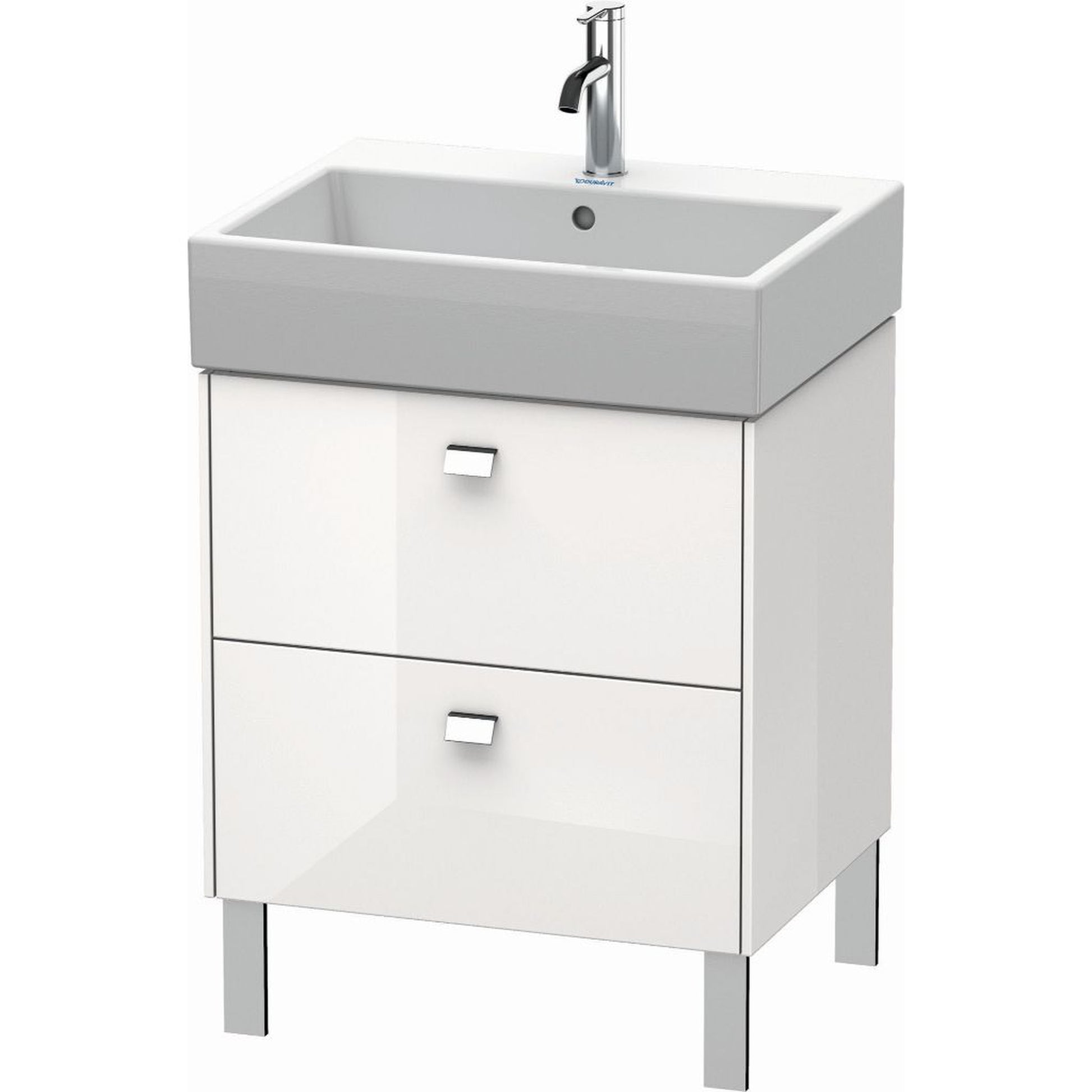 Duravit Brioso 23" x 22" x 18" Two Drawer Floor Standing Vanity Unit in White High Gloss and Chrome Handle