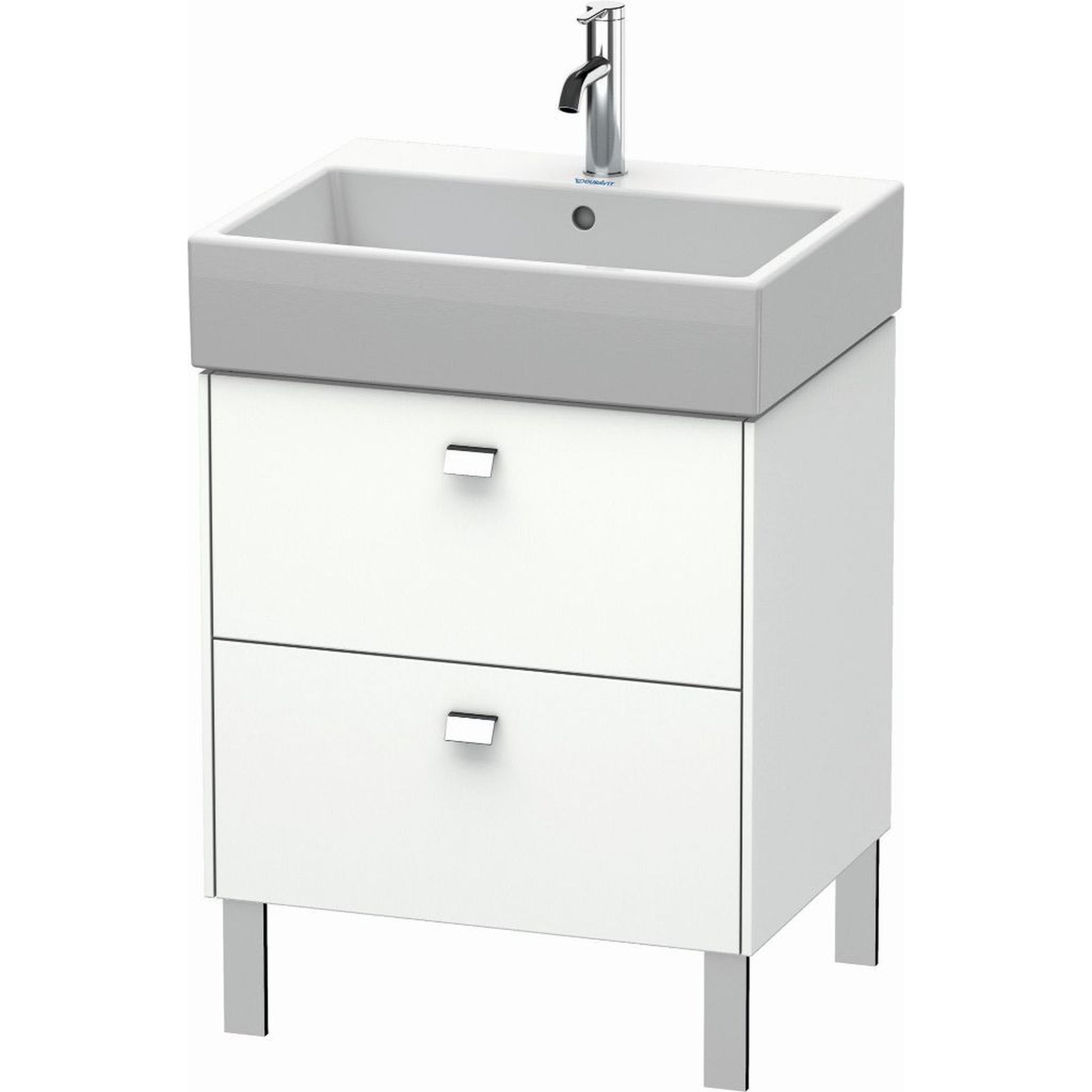 Duravit Brioso 23" x 22" x 18" Two Drawer Floor Standing Vanity Unit in White Matt and Chrome Handle