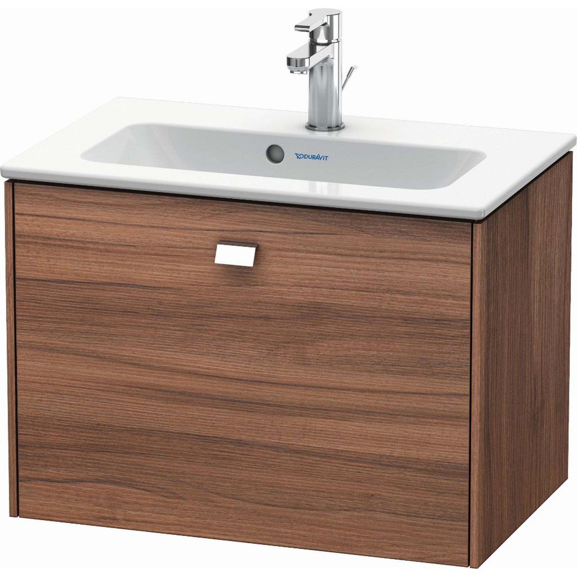 Duravit Brioso 24" x 17" x 15" One Drawer Wall-Mount Vanity Unit in Natural Walnut and Chrome Handle