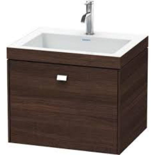 Duravit Brioso 24" x 20" x 19" One Drawer C-Bonded Wall-Mount Vanity Kit With One Tap Hole in Chestnut Dark and Chrome Handle