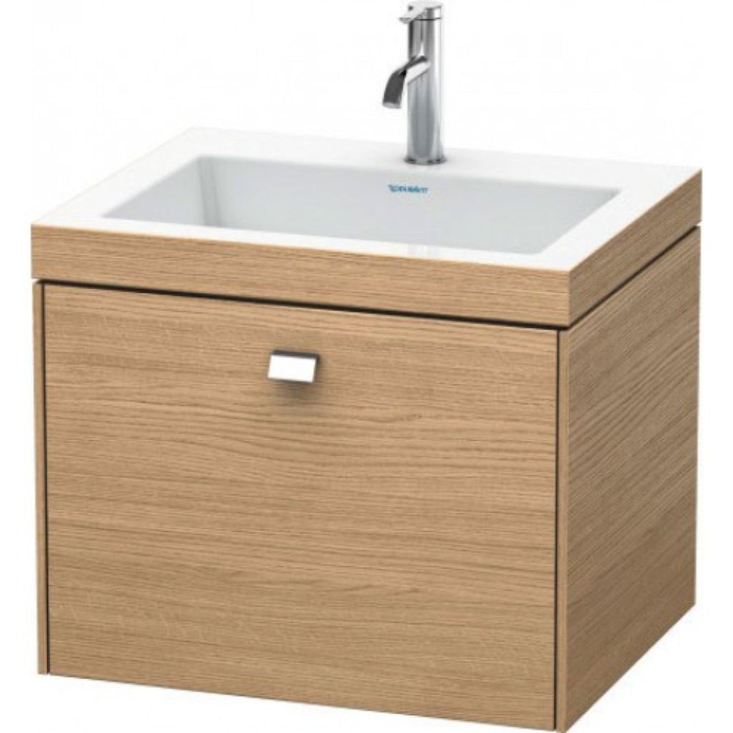 Duravit Brioso 24" x 20" x 19" One Drawer C-Bonded Wall-Mount Vanity Kit With One Tap Hole in European Oak and Chrome Handle