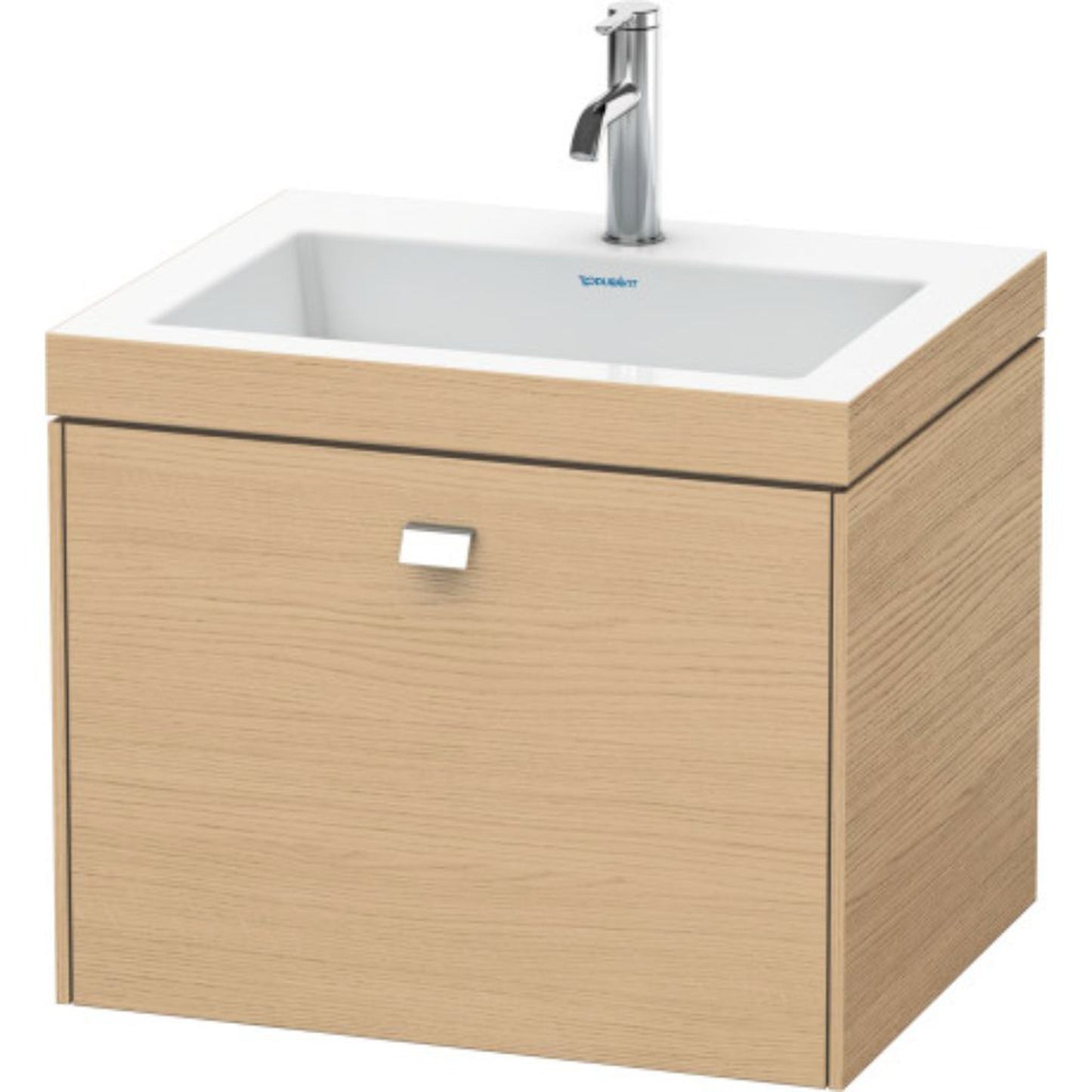 Duravit Brioso 24" x 20" x 19" One Drawer C-Bonded Wall-Mount Vanity Kit With One Tap Hole in Natural Oak and Chrome Handle