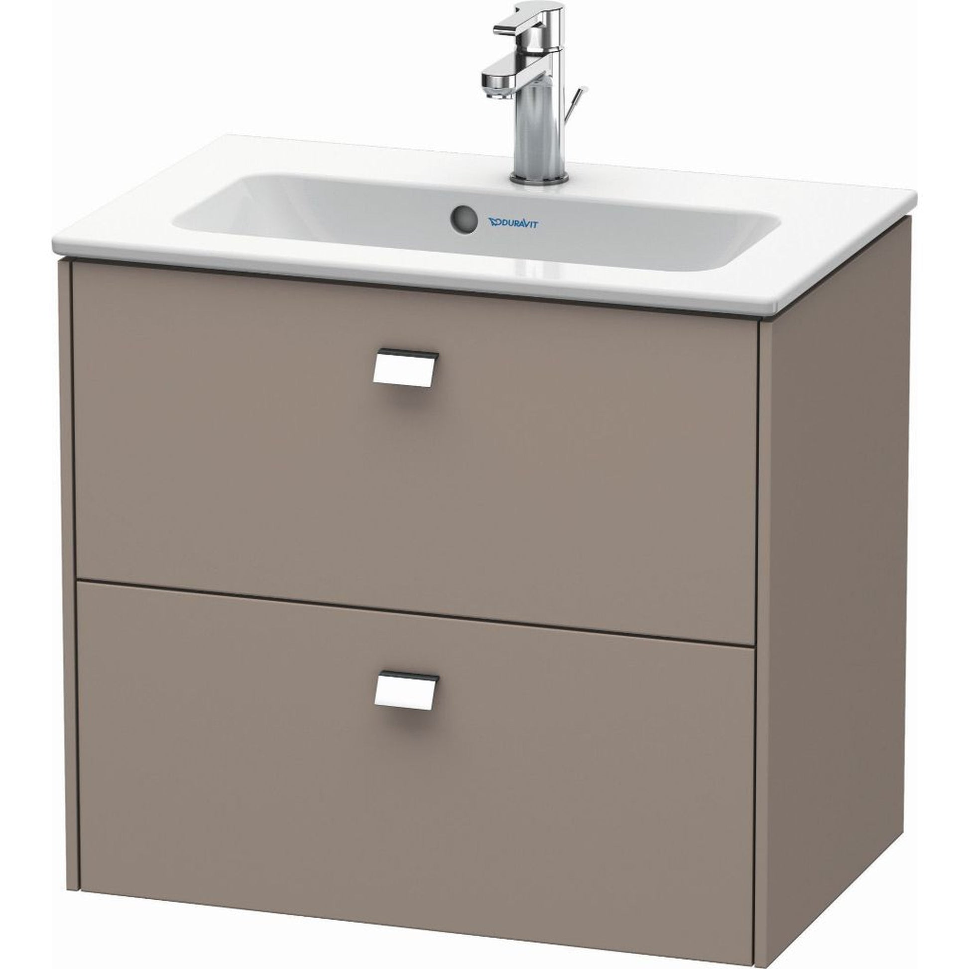 Duravit Brioso 24" x 22" x 15" Two Drawer Wall-Mount Vanity Unit in Basalt Matt and Chrome Handle