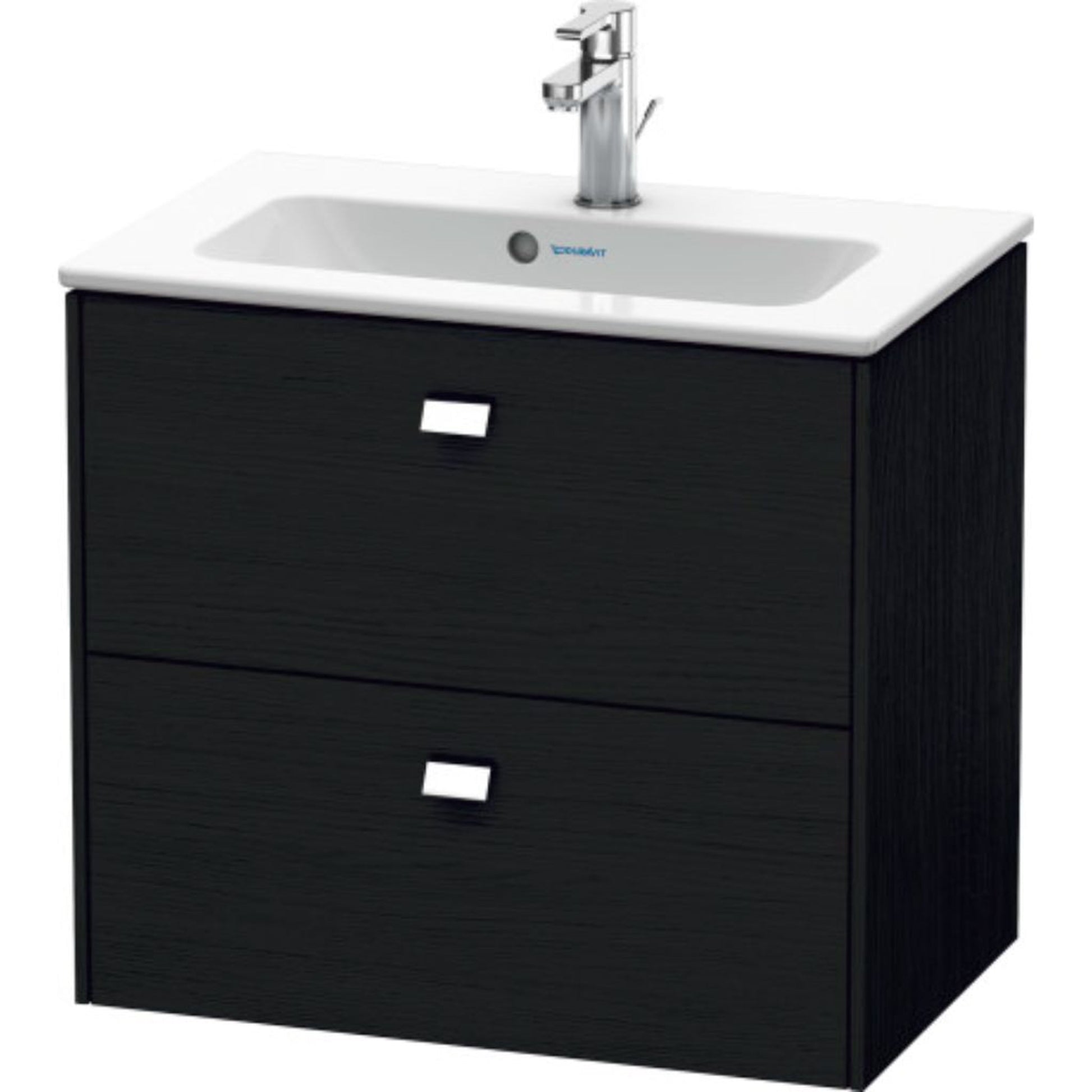 Duravit Brioso 24" x 22" x 15" Two Drawer Wall-Mount Vanity Unit in Black Oak and Chrome Handle