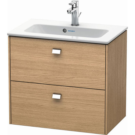Duravit Brioso 24" x 22" x 15" Two Drawer Wall-Mount Vanity Unit in European Oak and Chrome Handle