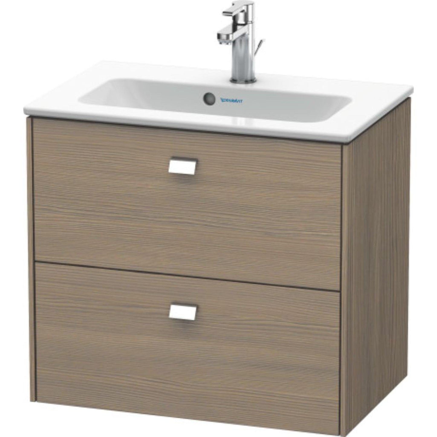 Duravit Brioso 24" x 22" x 15" Two Drawer Wall-Mount Vanity Unit in Oak Terra and Chrome Handle