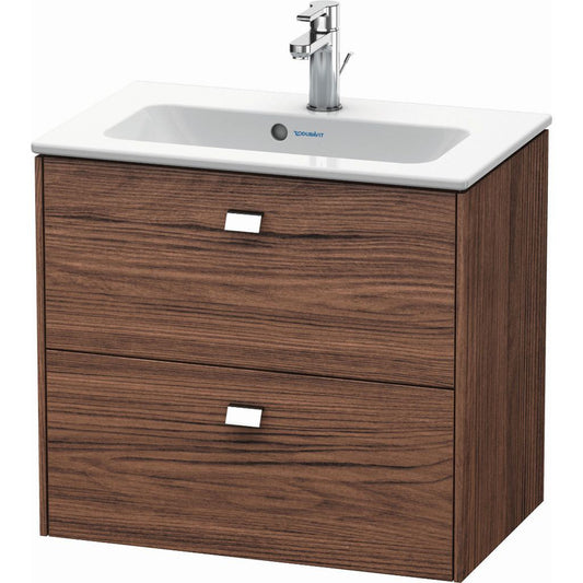Duravit Brioso 24" x 22" x 15" Two Drawer Wall-Mount Vanity Unit in Walnut Dark and Chrome Handle