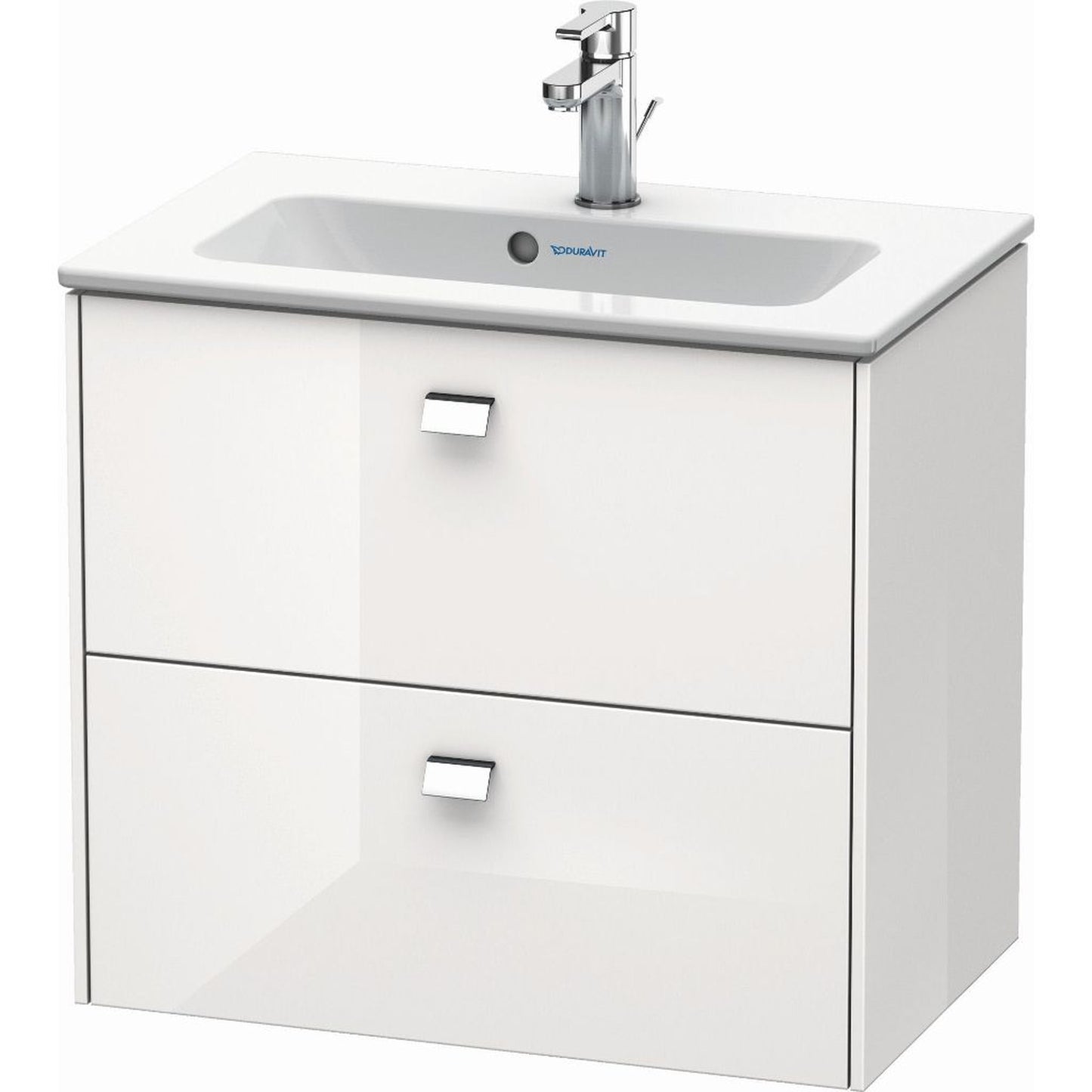 Duravit Brioso 24" x 22" x 15" Two Drawer Wall-Mount Vanity Unit in White High Gloss and Chrome Handle