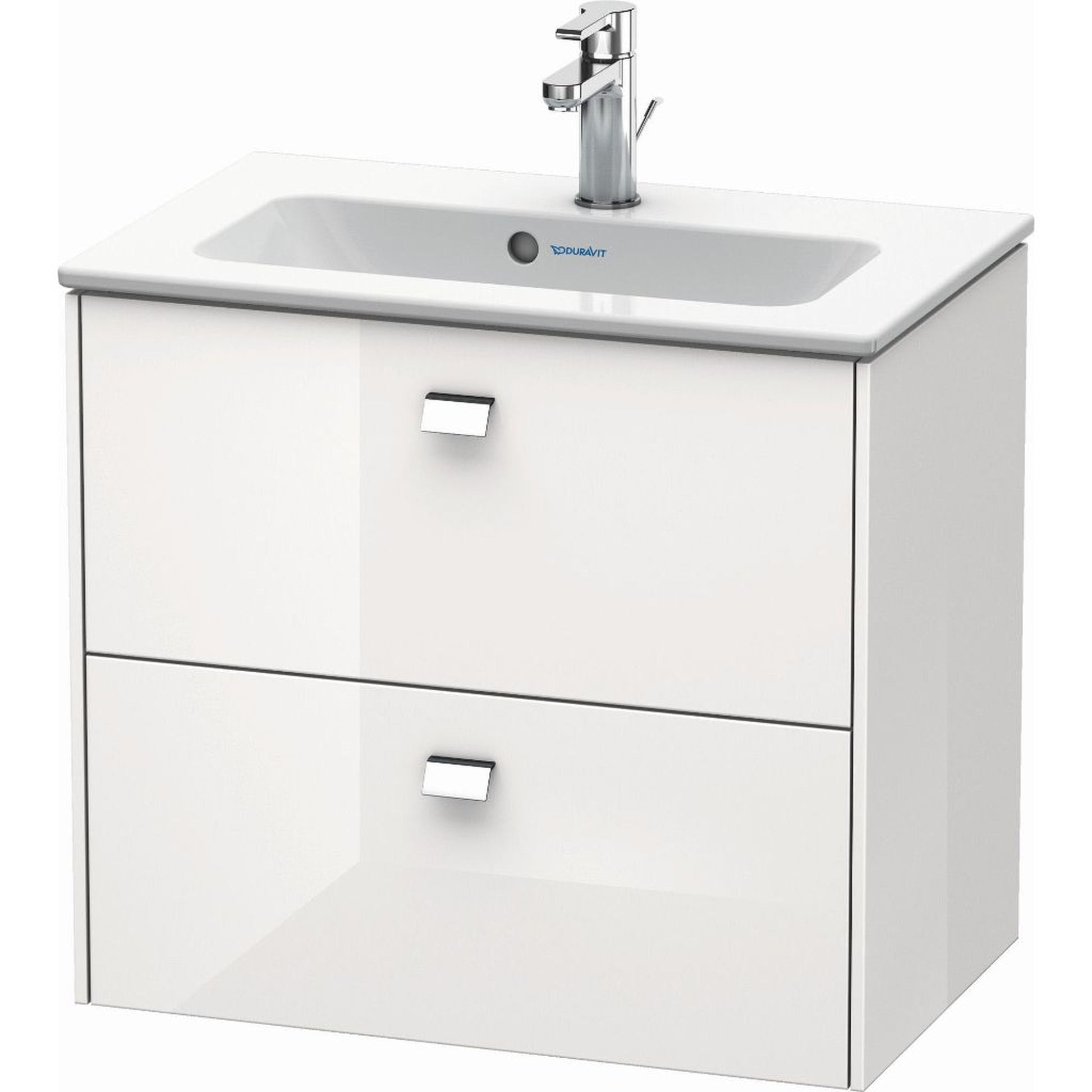 Duravit Brioso 24" x 22" x 15" Two Drawer Wall-Mount Vanity Unit in White High Gloss and Chrome Handle