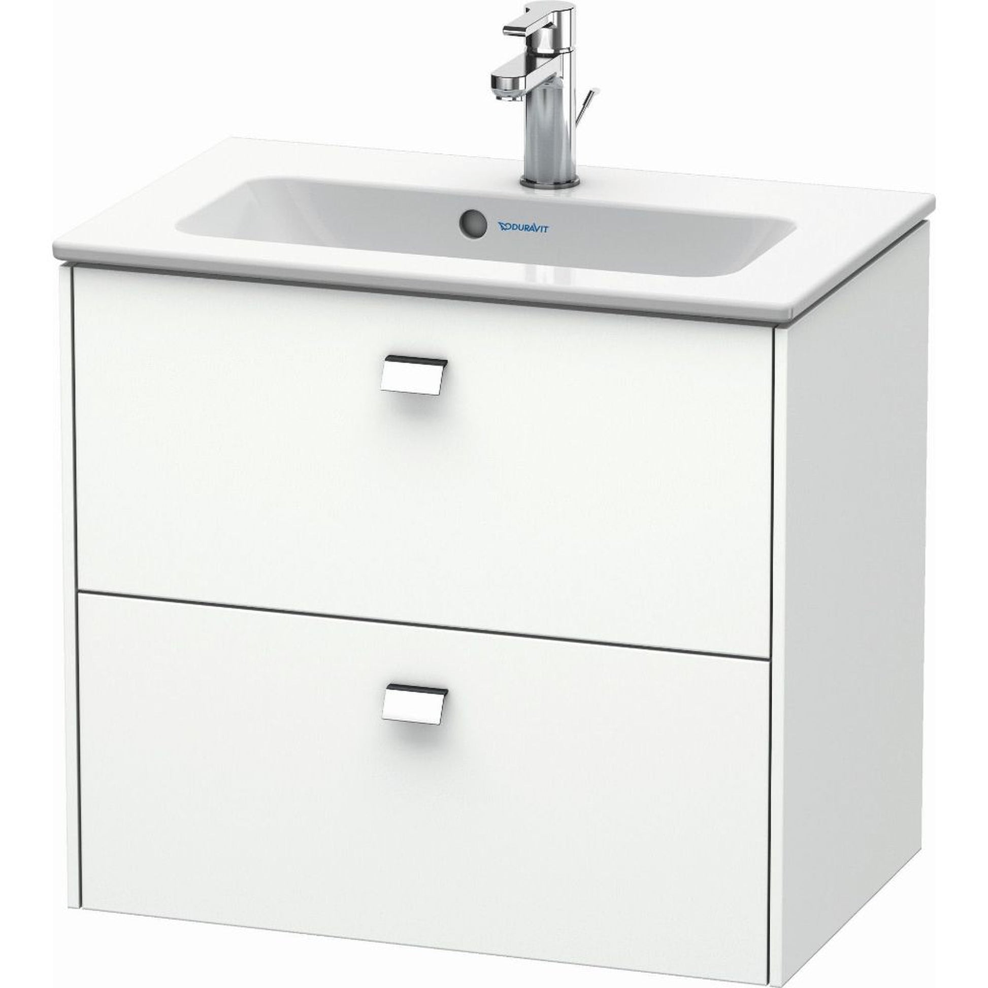 Duravit Brioso 24" x 22" x 15" Two Drawer Wall-Mount Vanity Unit in White Matt and Chrome Handle