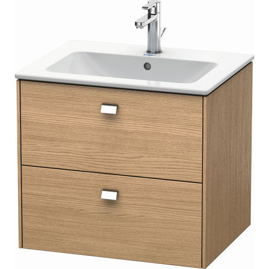 Duravit Brioso 24" x 22" x 19" Two Drawer Wall-Mount Vanity Unit in European Oak and Chrome Handle