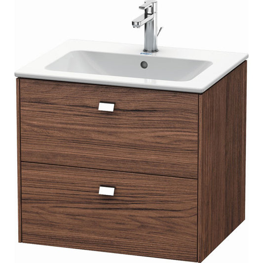 Duravit Brioso 24" x 22" x 19" Two Drawer Wall-Mount Vanity Unit in Walnut Dark and Chrome Handle