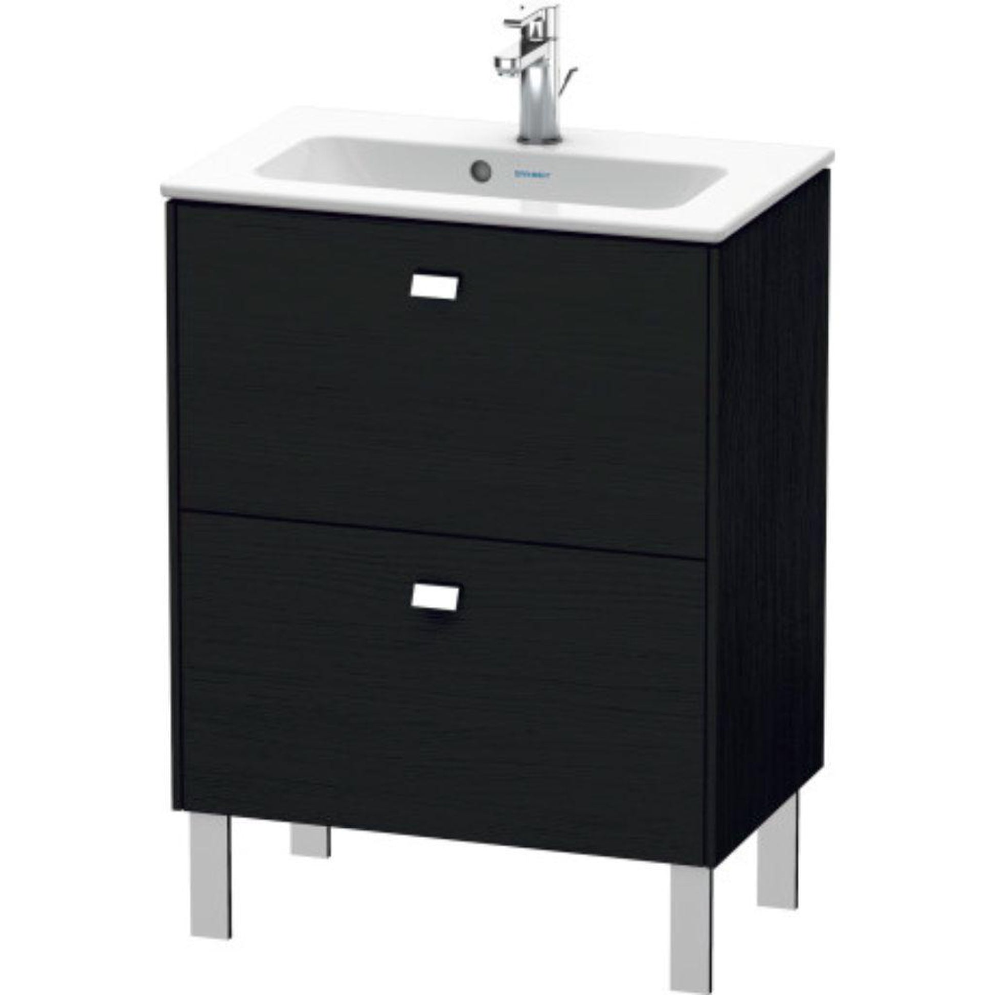 Duravit Brioso 24" x 27" x 15" Two Drawer Floor Standing Vanity Unit in Black Oak and Chrome Handle