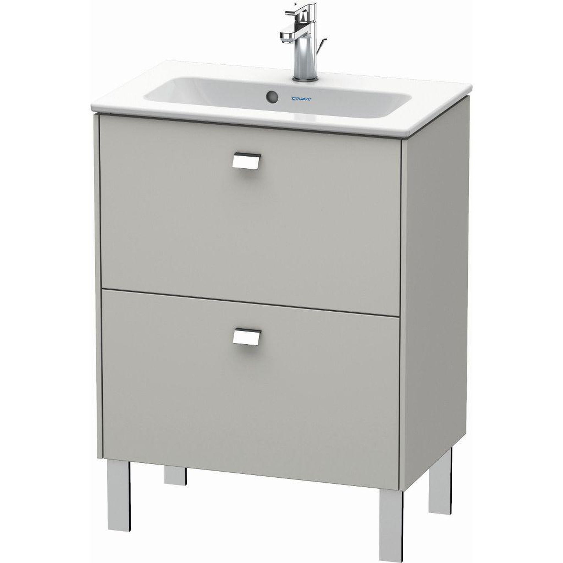 Duravit Brioso 24" x 27" x 15" Two Drawer Floor Standing Vanity Unit in Concrete Grey Matt and Chrome Handle