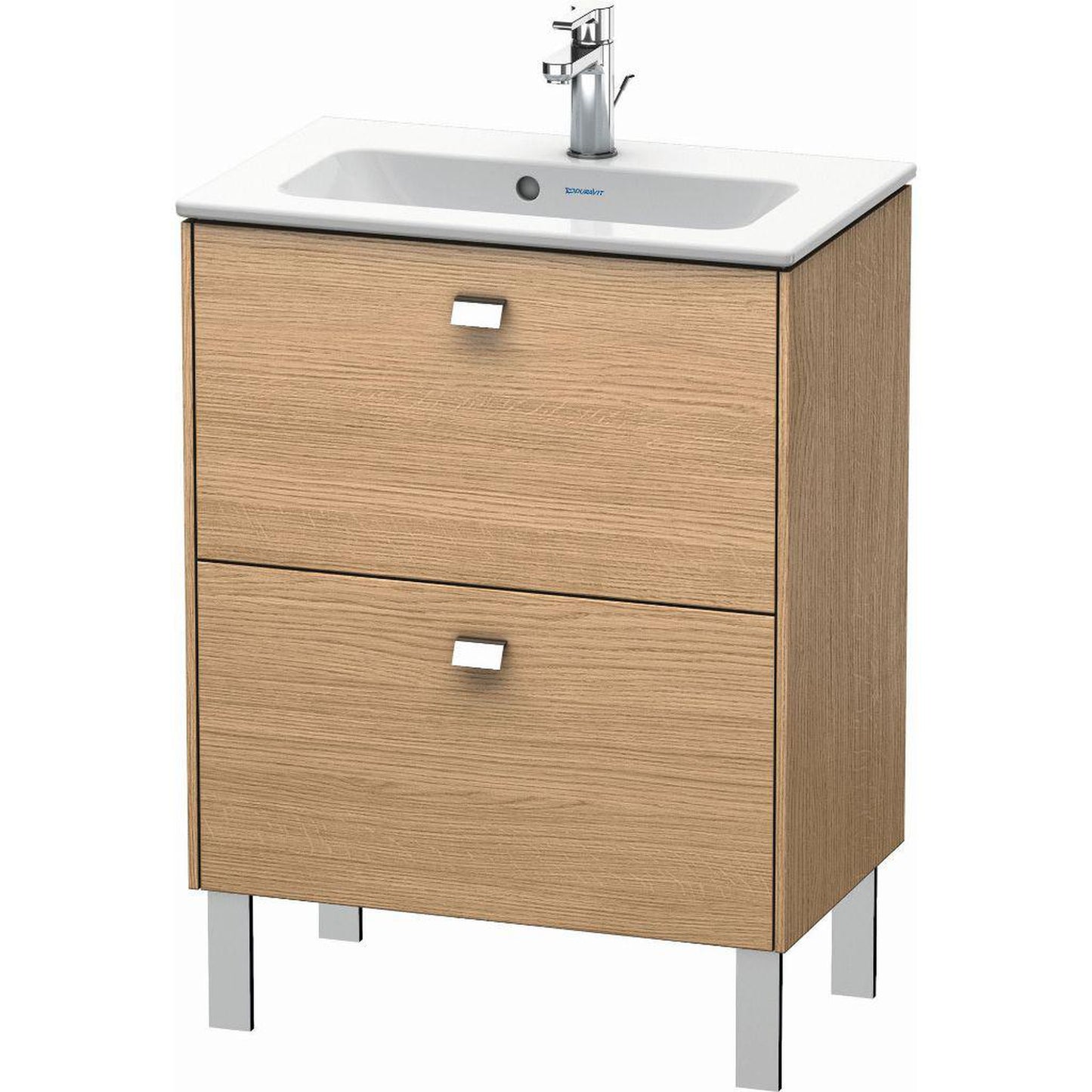 Duravit Brioso 24" x 27" x 15" Two Drawer Floor Standing Vanity Unit in European Oak and Chrome Handle