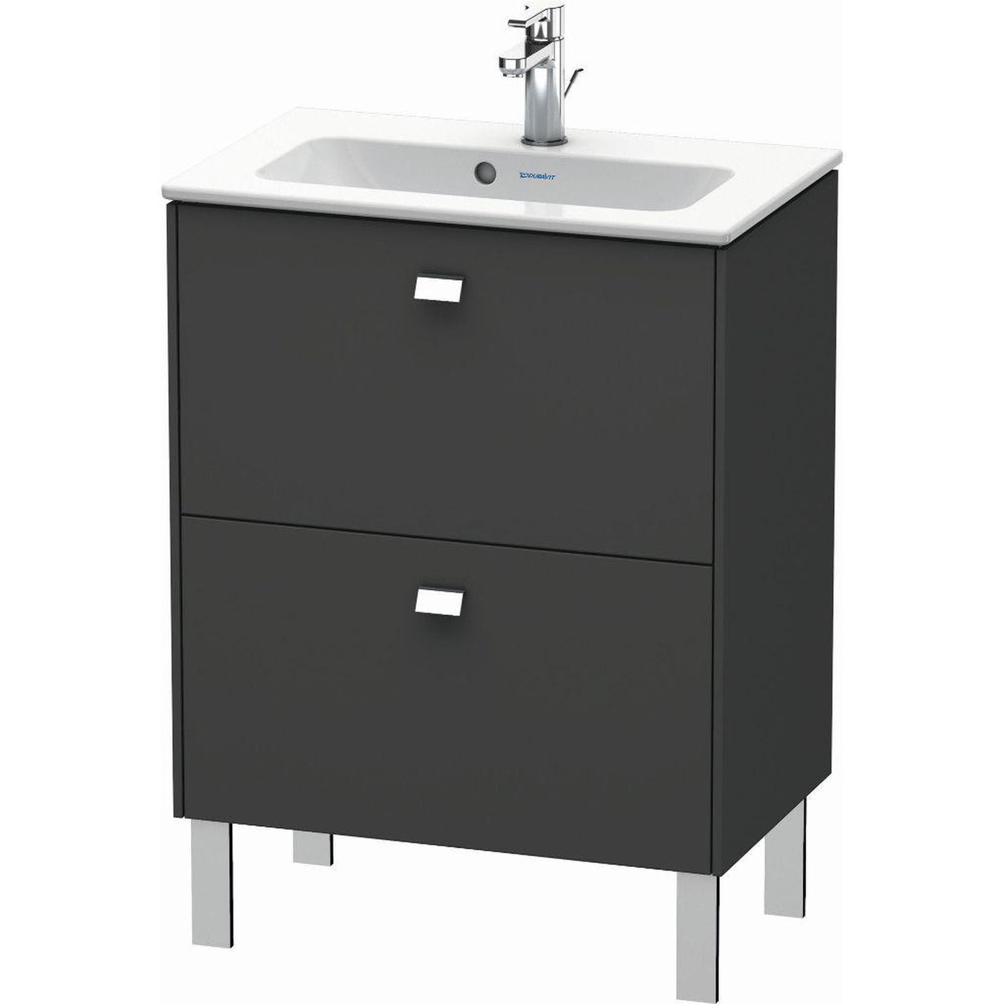 Duravit Brioso 24" x 27" x 15" Two Drawer Floor Standing Vanity Unit in Graphite Matt and Chrome Handle