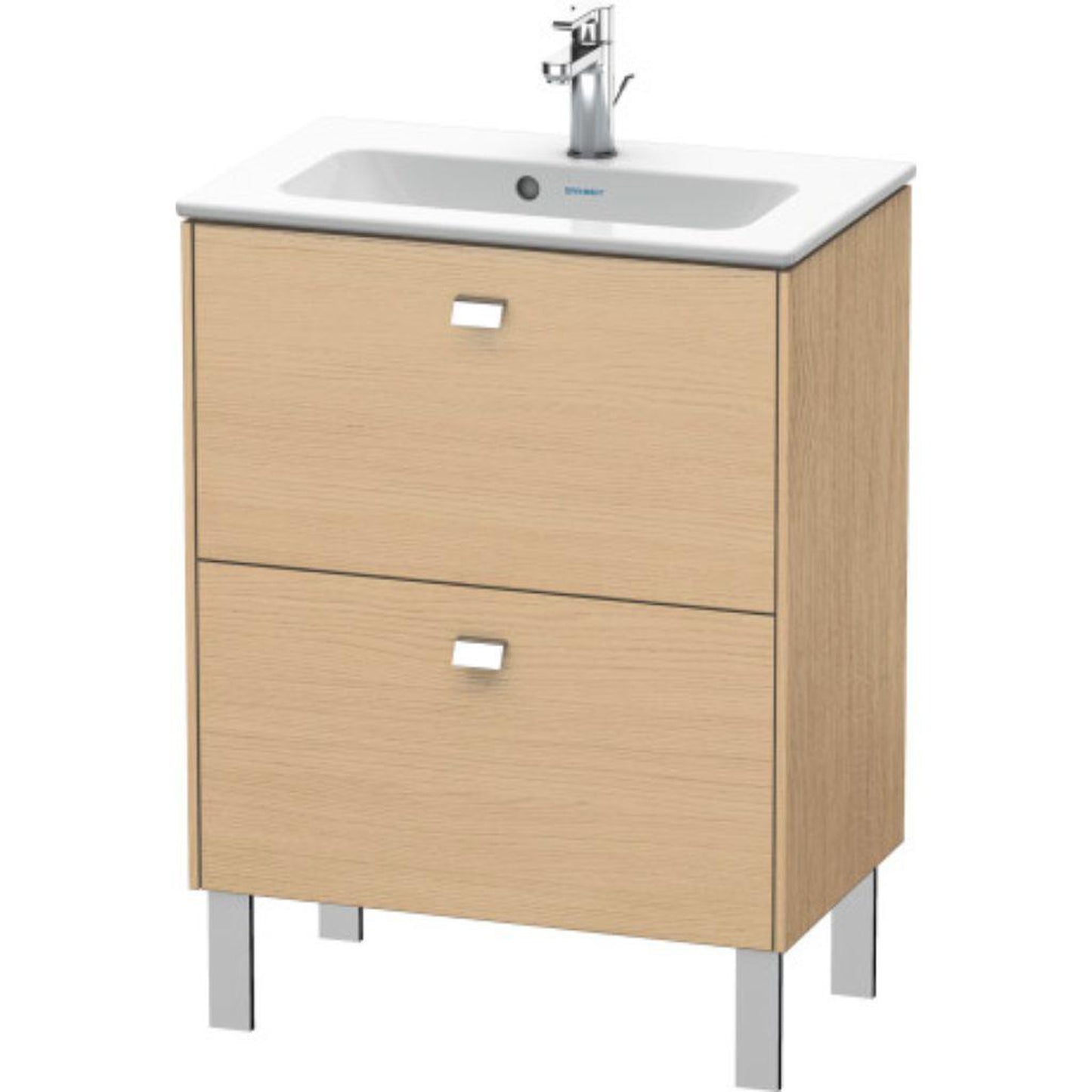 Duravit Brioso 24" x 27" x 15" Two Drawer Floor Standing Vanity Unit in Natural Oak and Chrome Handle
