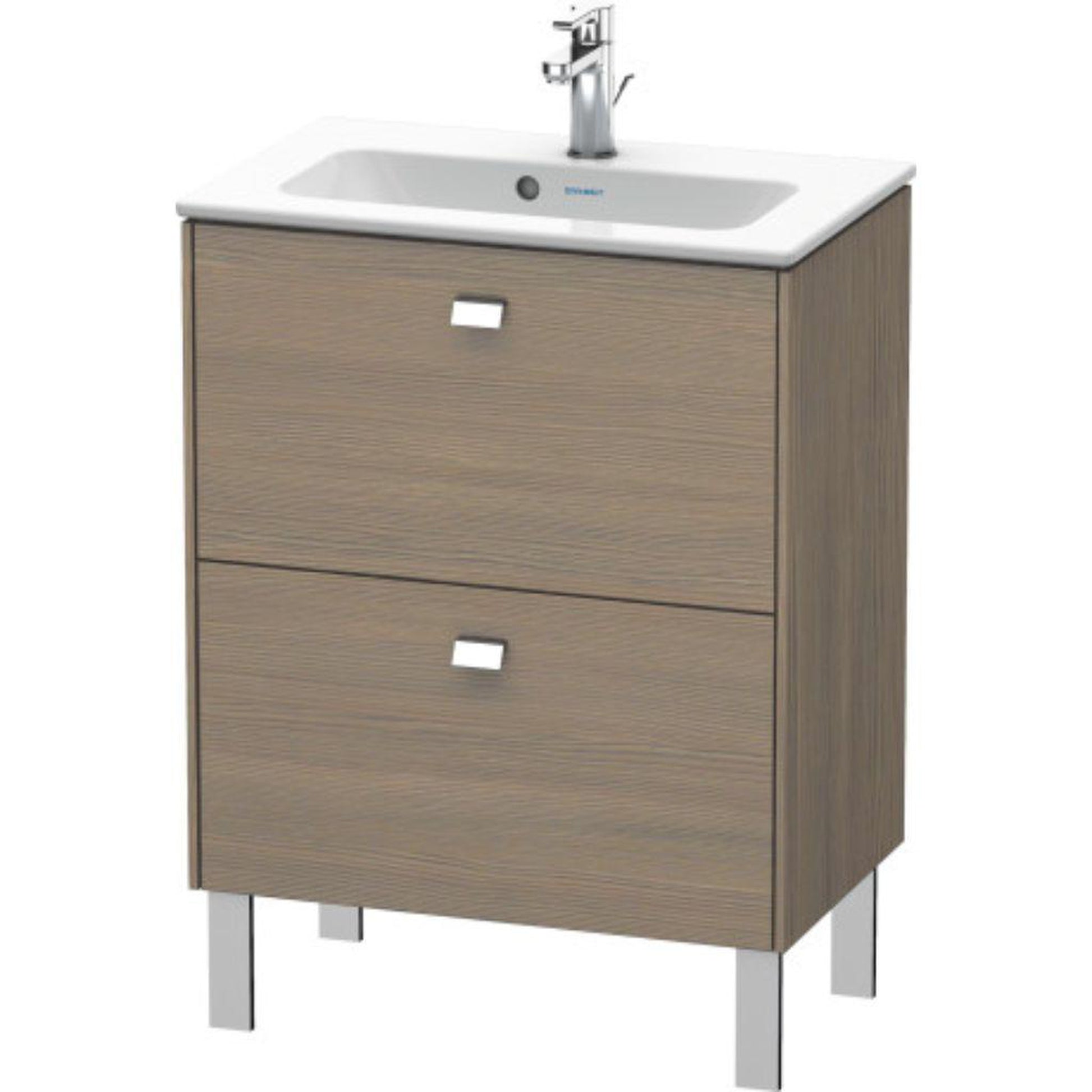 Duravit Brioso 24" x 27" x 15" Two Drawer Floor Standing Vanity Unit in Oak Terra and Chrome Handle