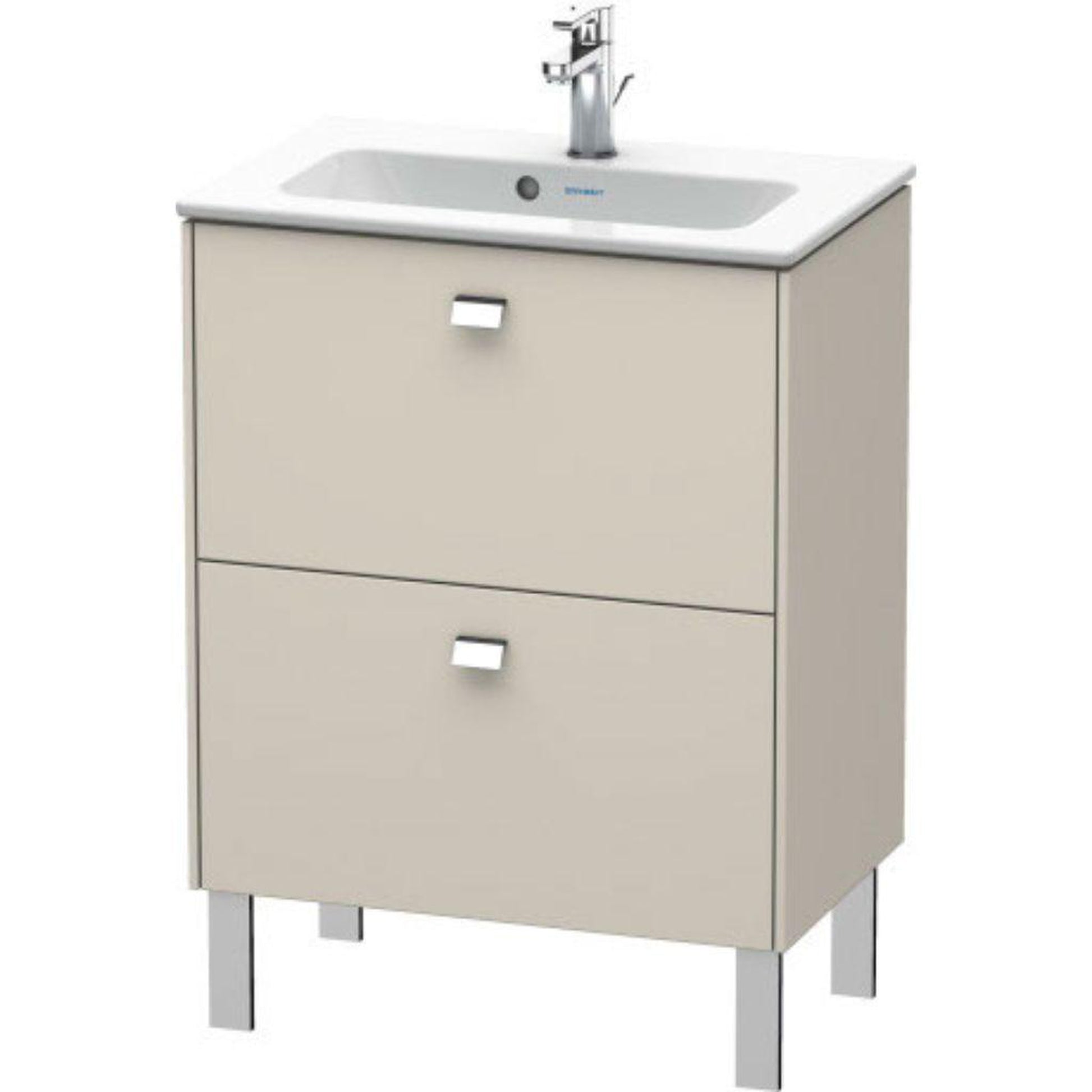 Duravit Brioso 24" x 27" x 15" Two Drawer Floor Standing Vanity Unit in Taupe and Chrome Handle