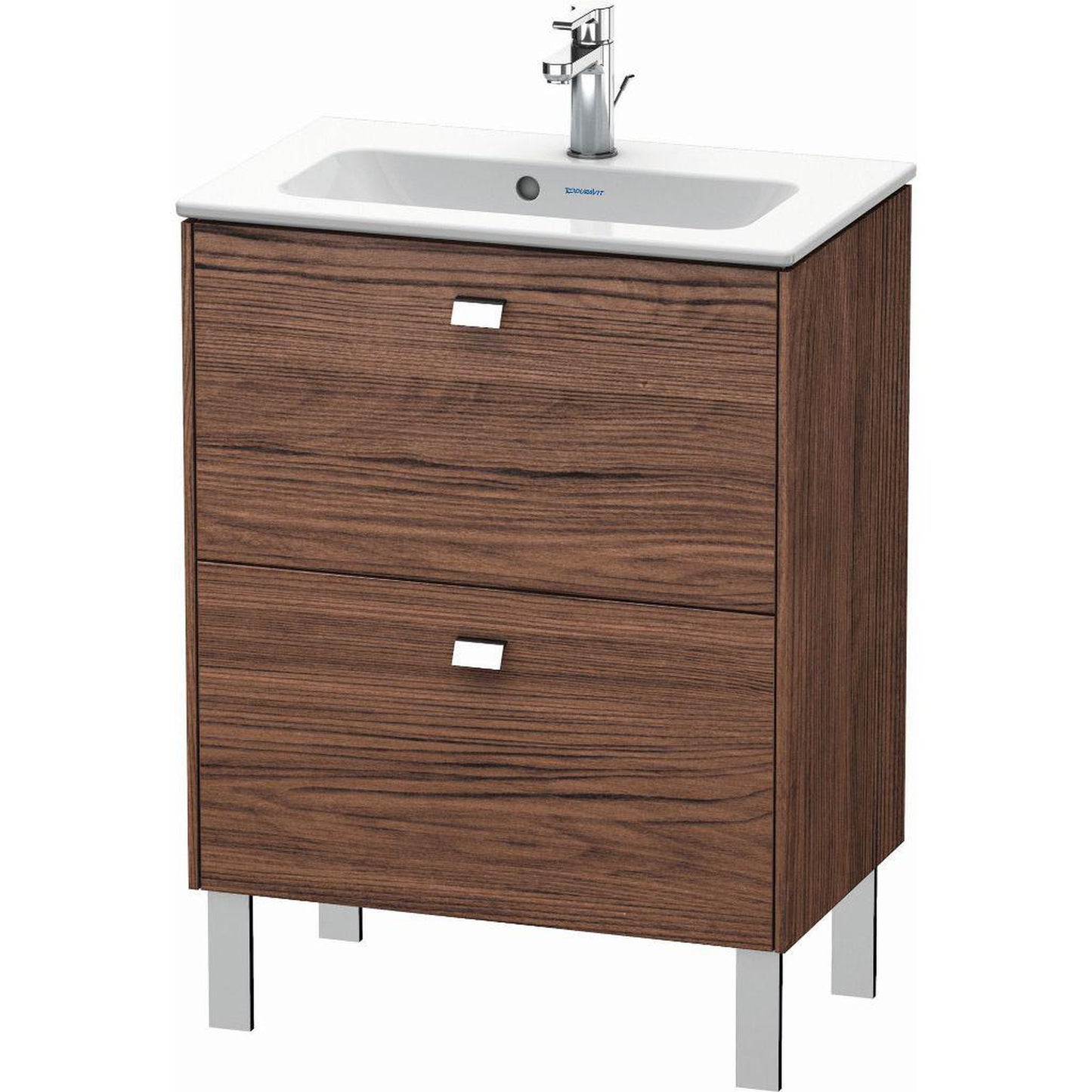 Duravit Brioso 24" x 27" x 15" Two Drawer Floor Standing Vanity Unit in Walnut Dark and Chrome Handle