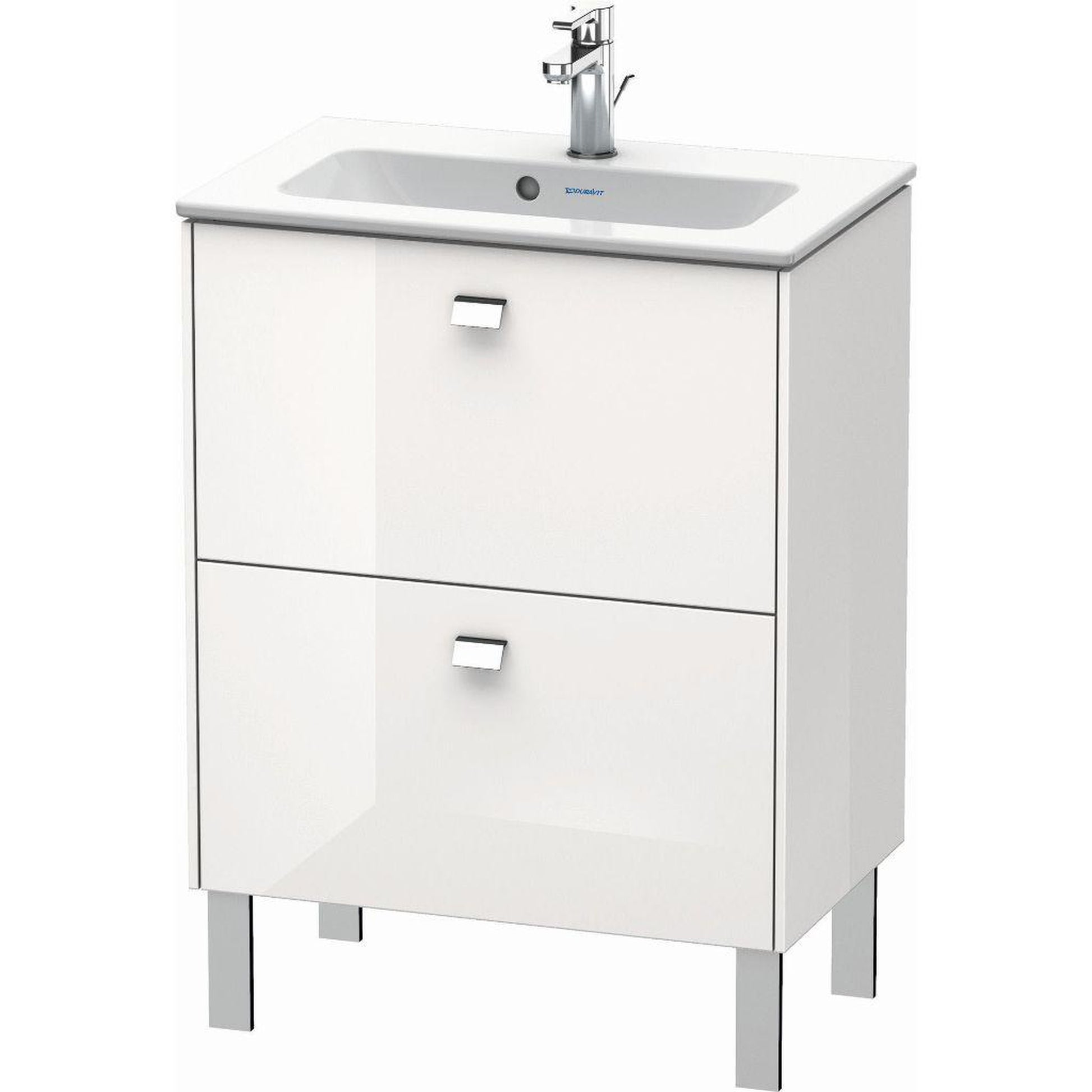 Duravit Brioso 24" x 27" x 15" Two Drawer Floor Standing Vanity Unit in White High Gloss and Chrome Handle