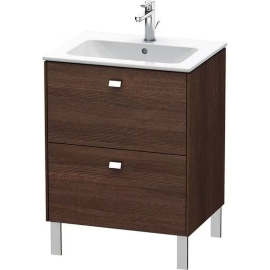 Duravit Brioso 24" x 27" x 19" Two Drawer Floor Standing Vanity Unit in Chestnut Dark and Chrome Handle
