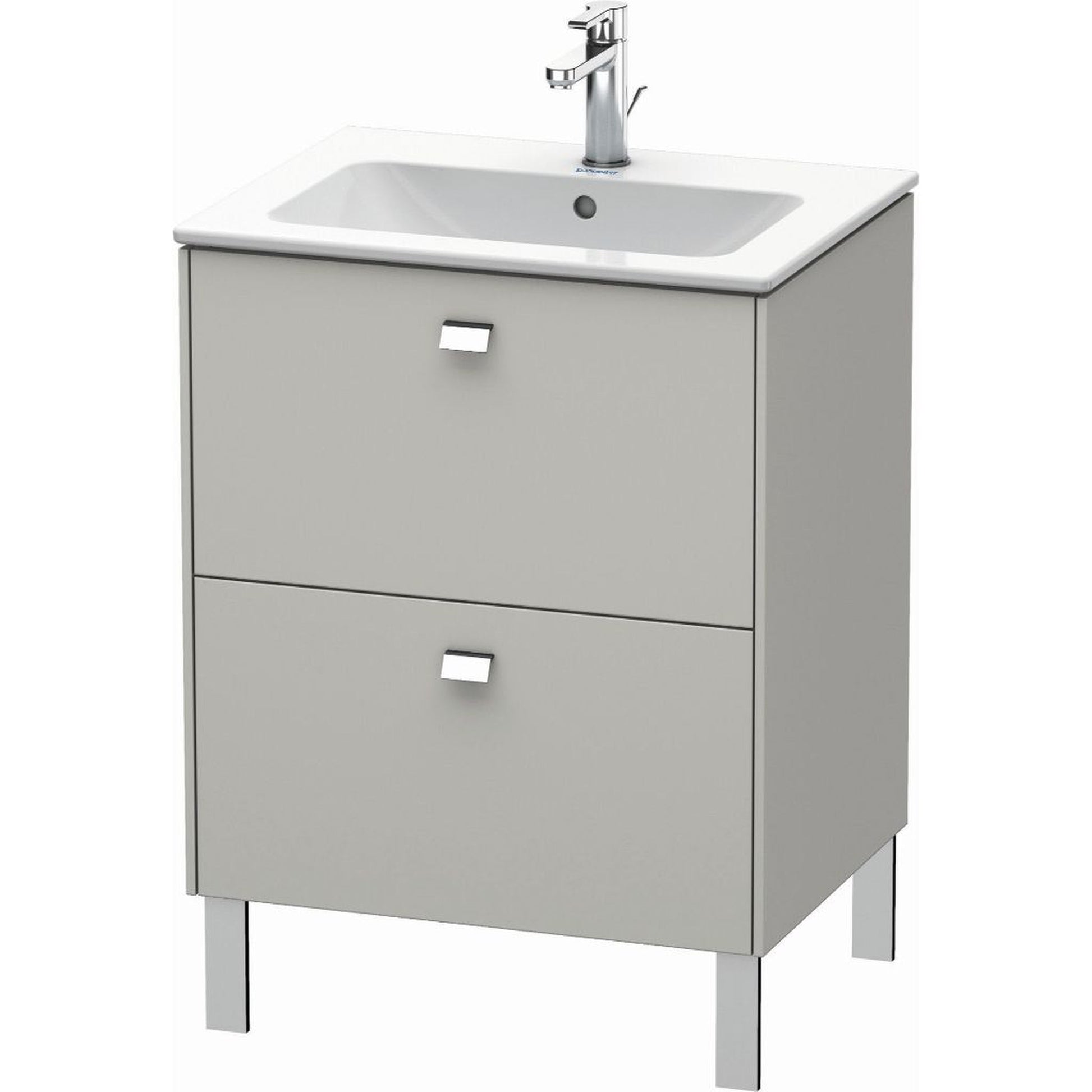 Duravit Brioso 24" x 27" x 19" Two Drawer Floor Standing Vanity Unit in Concrete Grey Matt and Chrome Handle