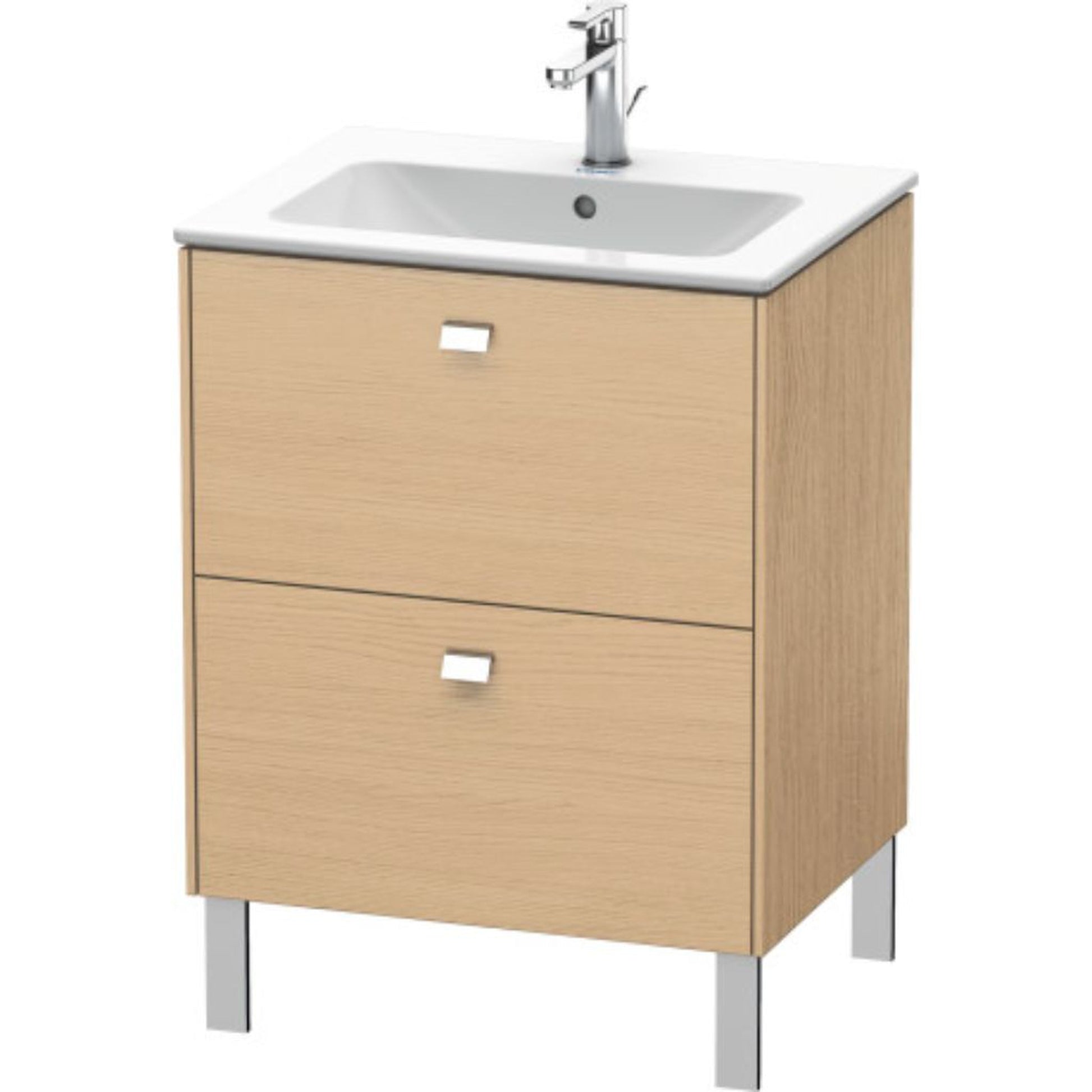 Duravit Brioso 24" x 27" x 19" Two Drawer Floor Standing Vanity Unit in Natural Oak and Chrome Handle